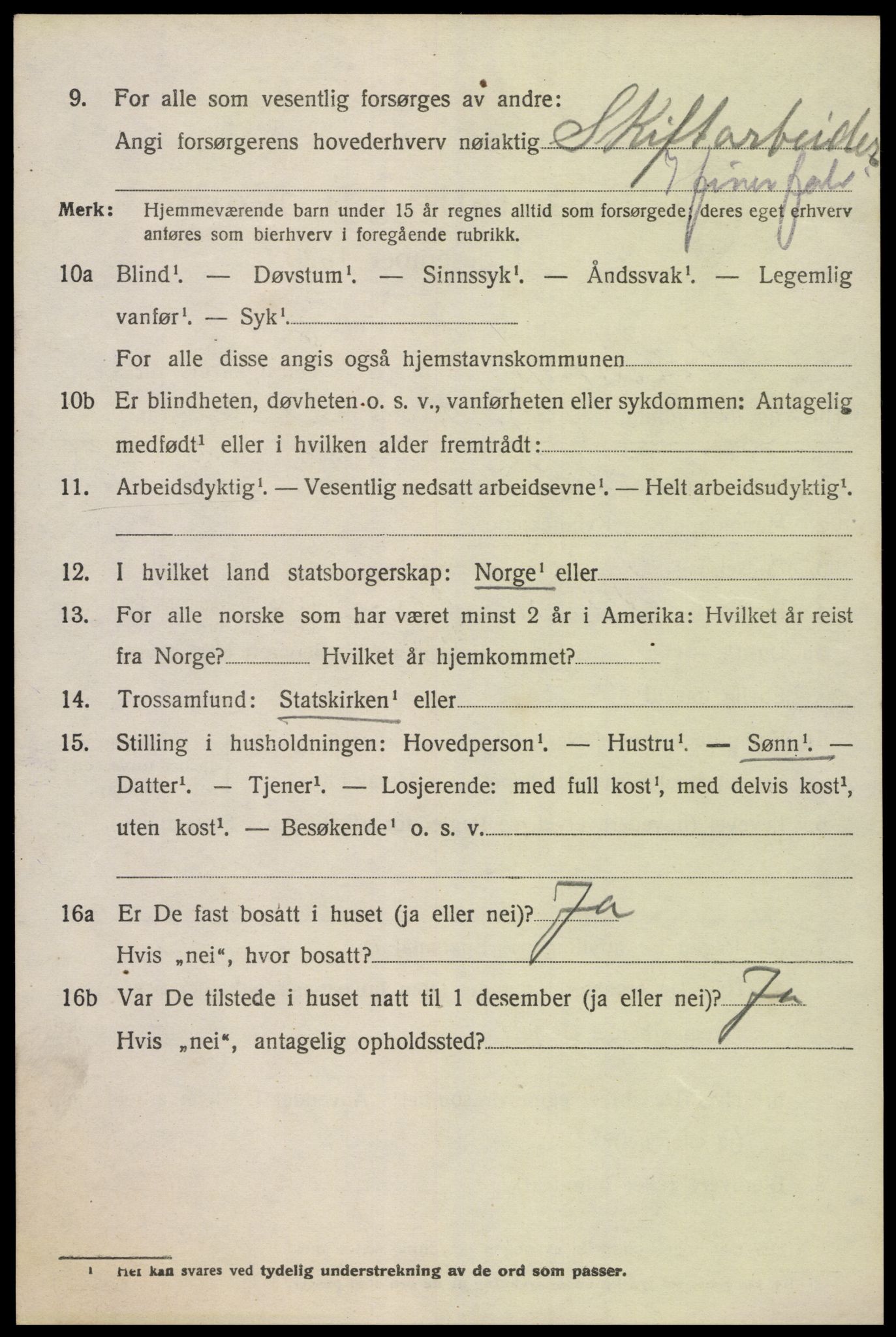 SAK, 1920 census for Oddernes, 1920, p. 5384