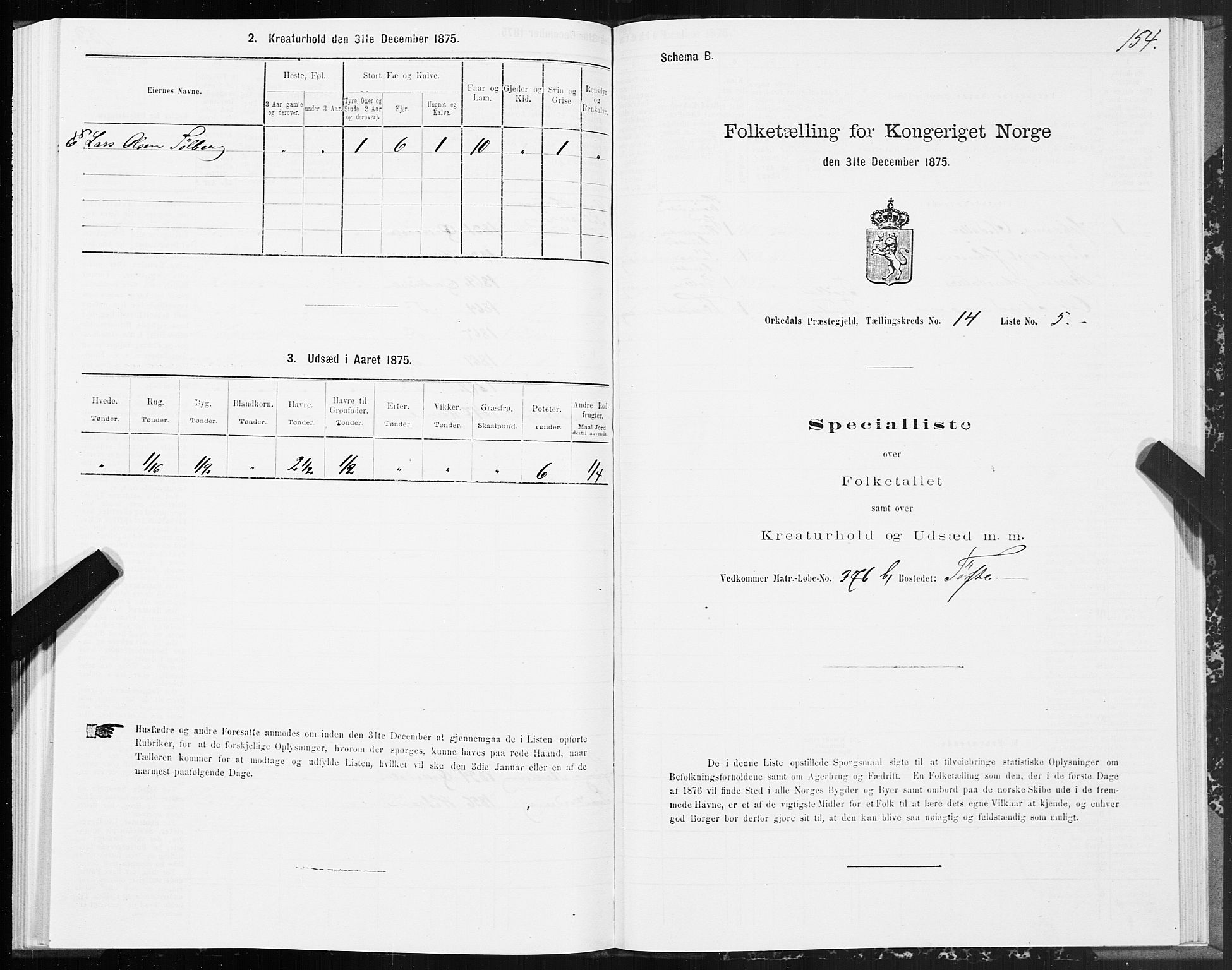 SAT, 1875 census for 1638P Orkdal, 1875, p. 7154