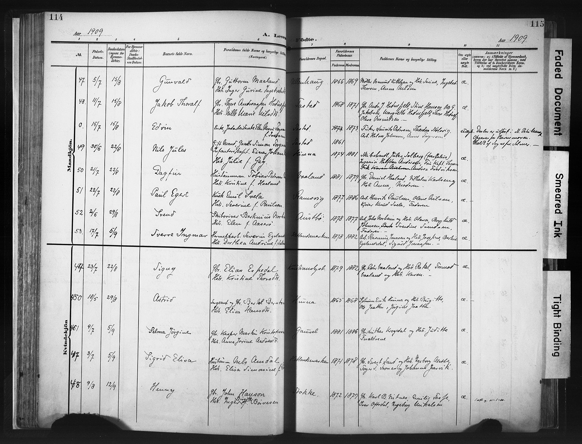 Hetland sokneprestkontor, AV/SAST-A-101826/30/30BA/L0013: Parish register (official) no. A 13, 1904-1918, p. 114-115