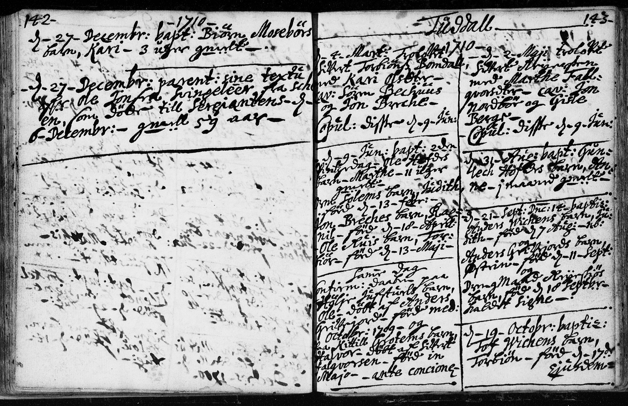 Hjartdal kirkebøker, SAKO/A-270/F/Fa/L0001: Parish register (official) no. I 1, 1685-1714, p. 142-143