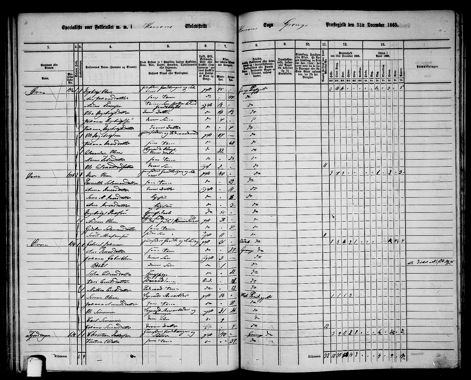 RA, 1865 census for Grong, 1865, p. 101