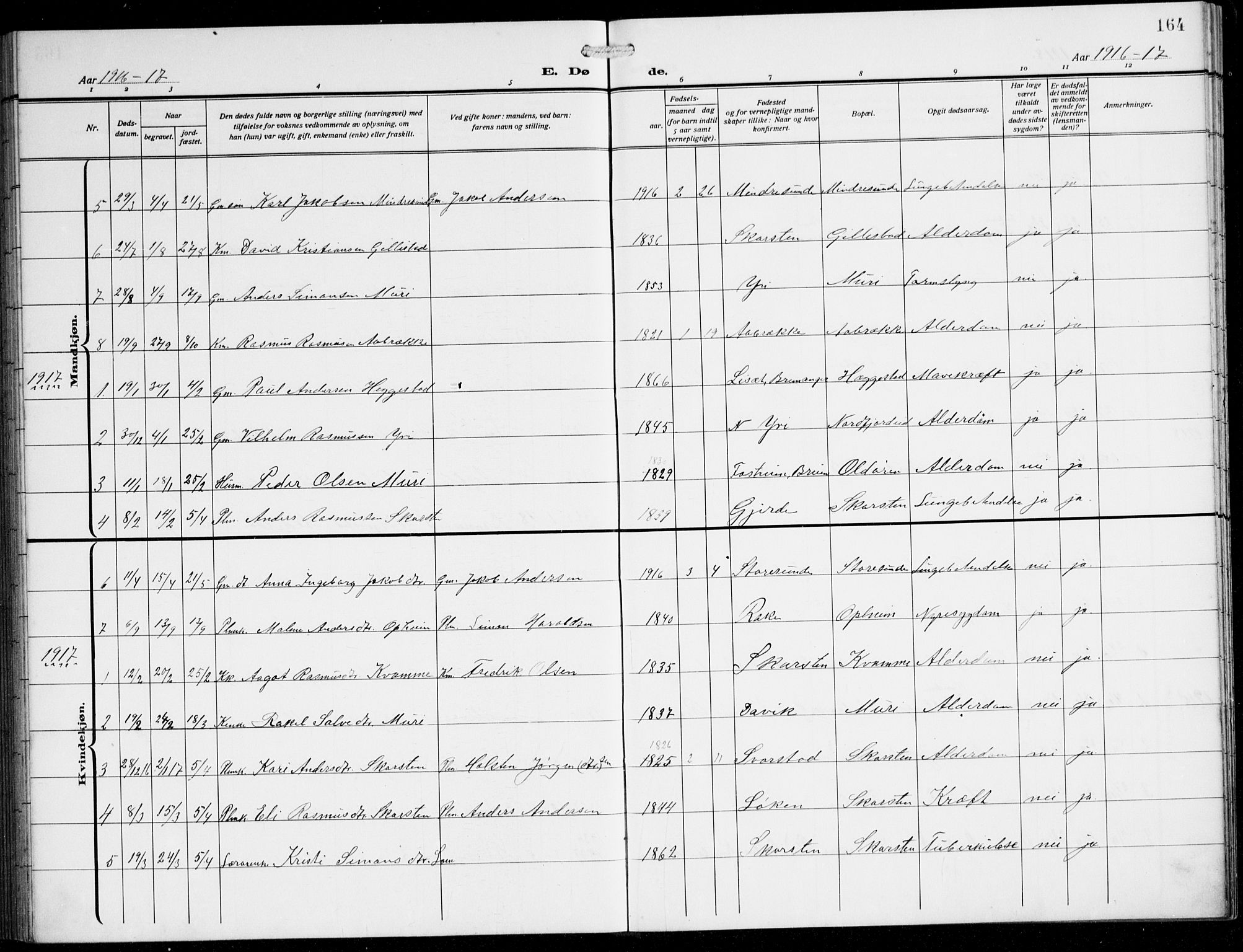 Innvik sokneprestembete, AV/SAB-A-80501: Parish register (copy) no. B 5, 1915-1943, p. 164