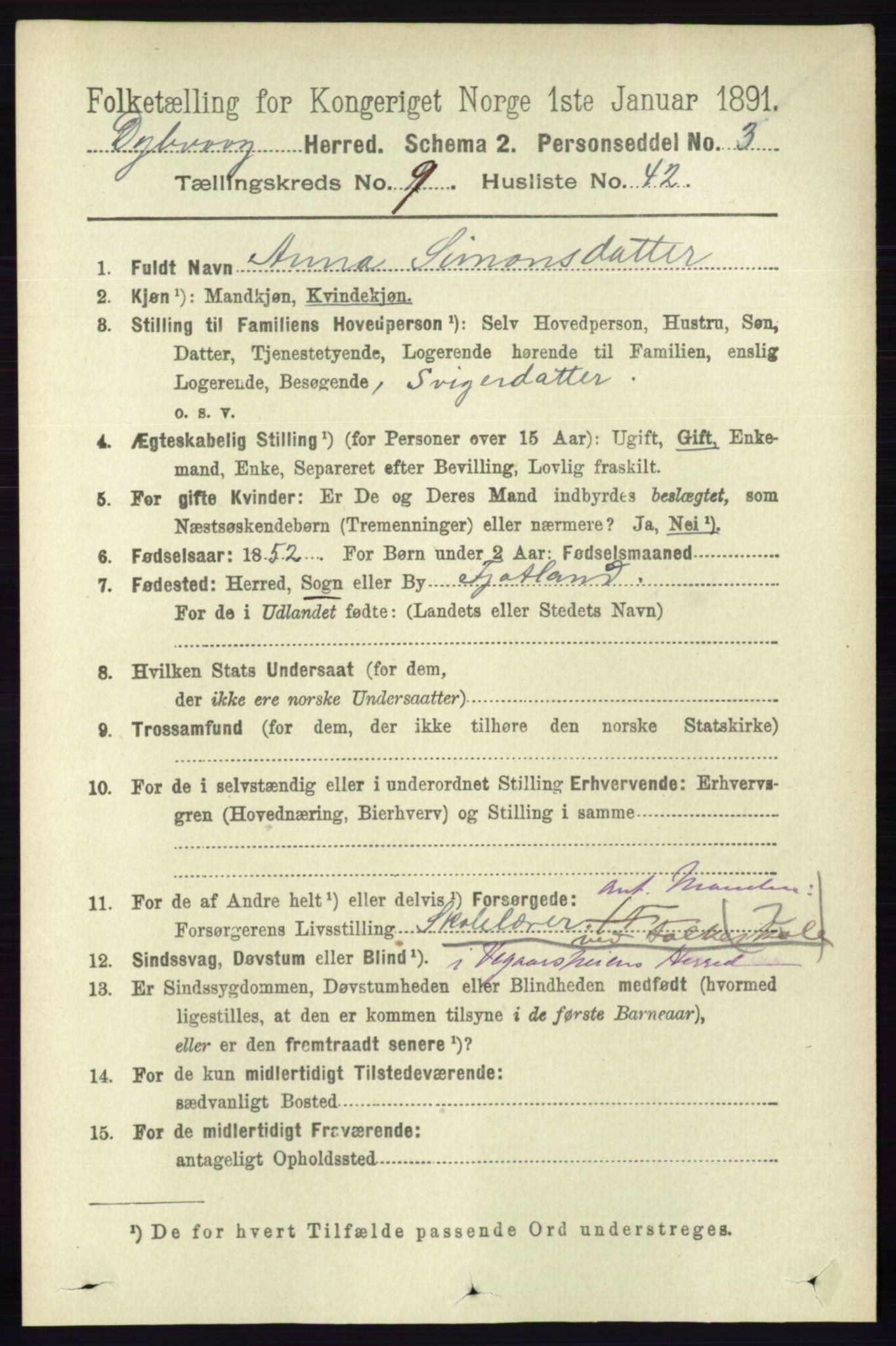 RA, 1891 census for 0915 Dypvåg, 1891, p. 3540