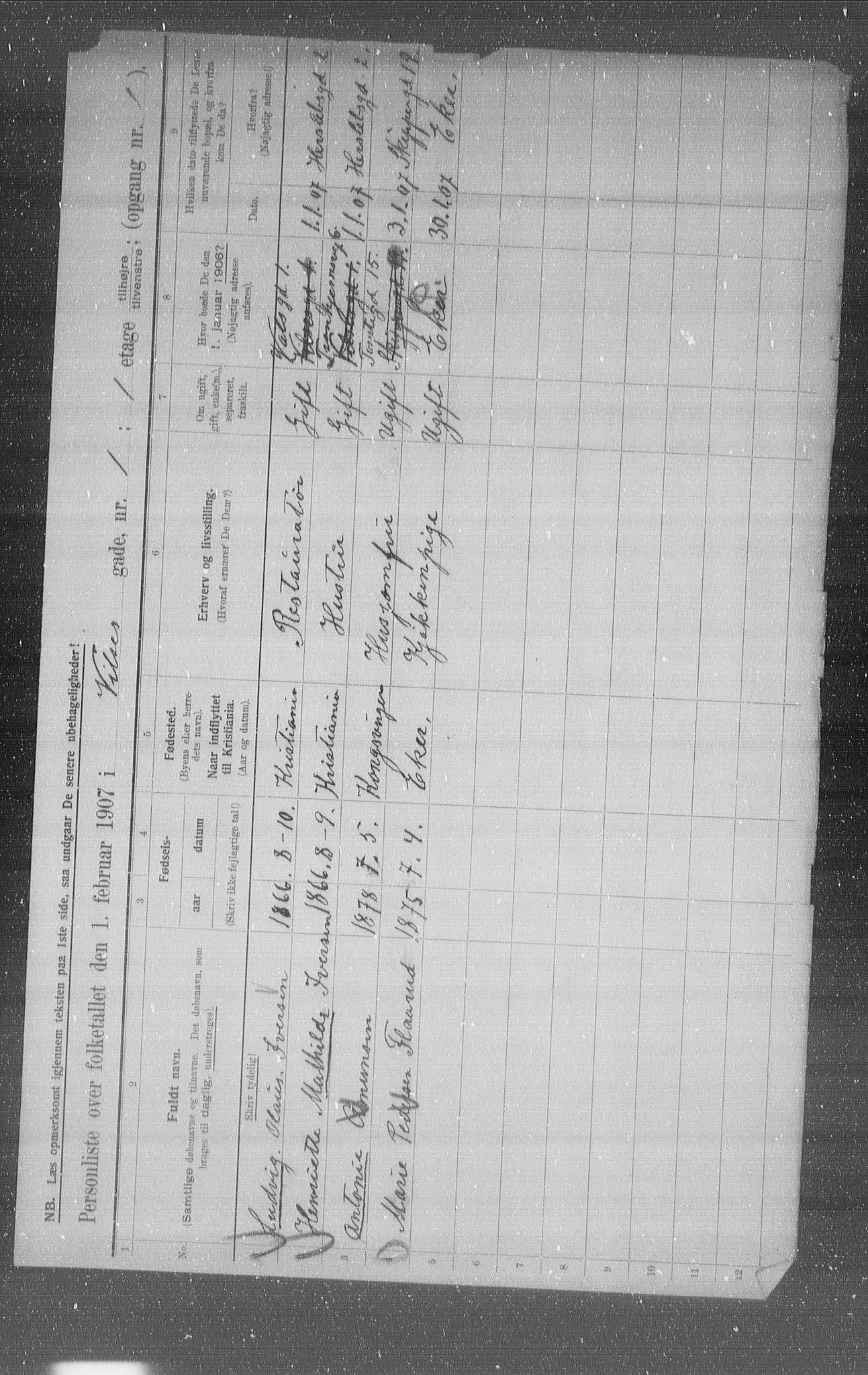 OBA, Municipal Census 1907 for Kristiania, 1907, p. 65211