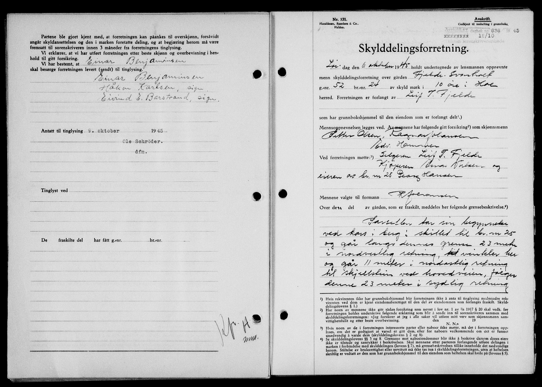 Lofoten sorenskriveri, SAT/A-0017/1/2/2C/L0013a: Mortgage book no. 13a, 1944-1946, Diary no: : 836/1945