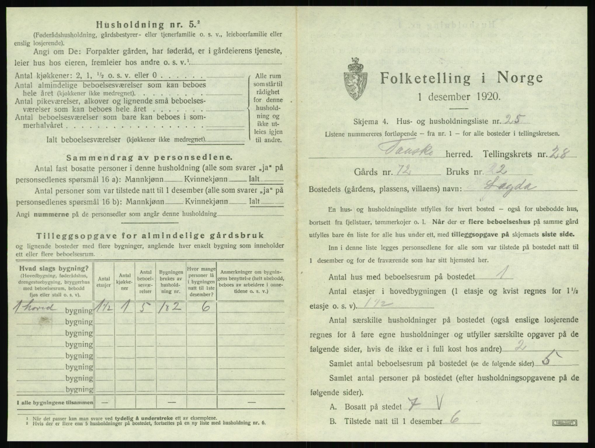 SAT, 1920 census for Fauske, 1920, p. 1984