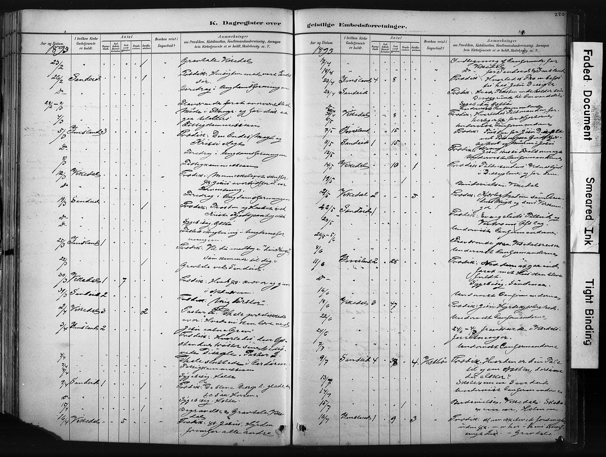 Vikedal sokneprestkontor, AV/SAST-A-101840/01/IV: Parish register (official) no. A 10, 1884-1907, p. 220