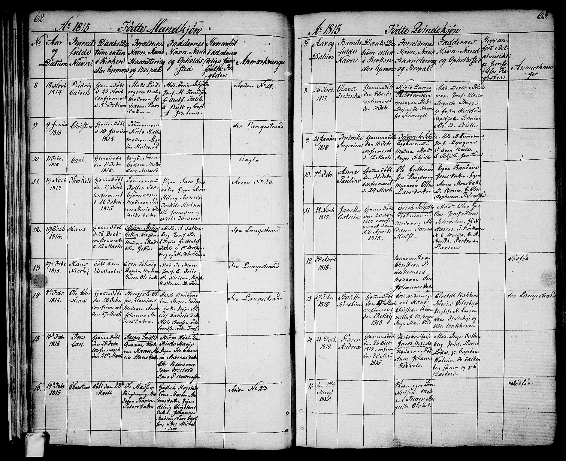 Larvik kirkebøker, SAKO/A-352/G/Ga/L0002: Parish register (copy) no. I 2, 1807-1830, p. 62-63