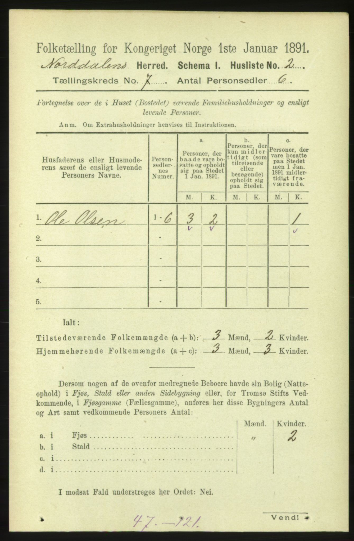 RA, 1891 census for 1524 Norddal, 1891, p. 1276