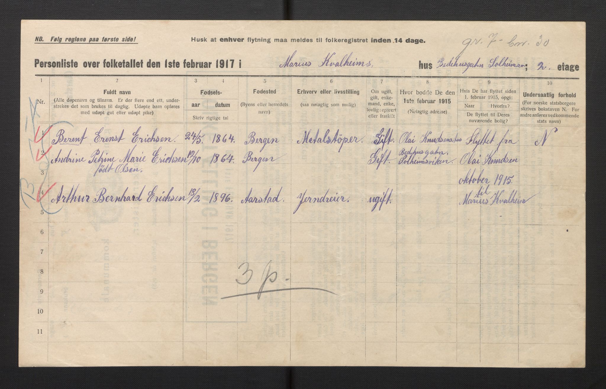 SAB, Municipal Census 1917 for Bergen, 1917, p. 48298