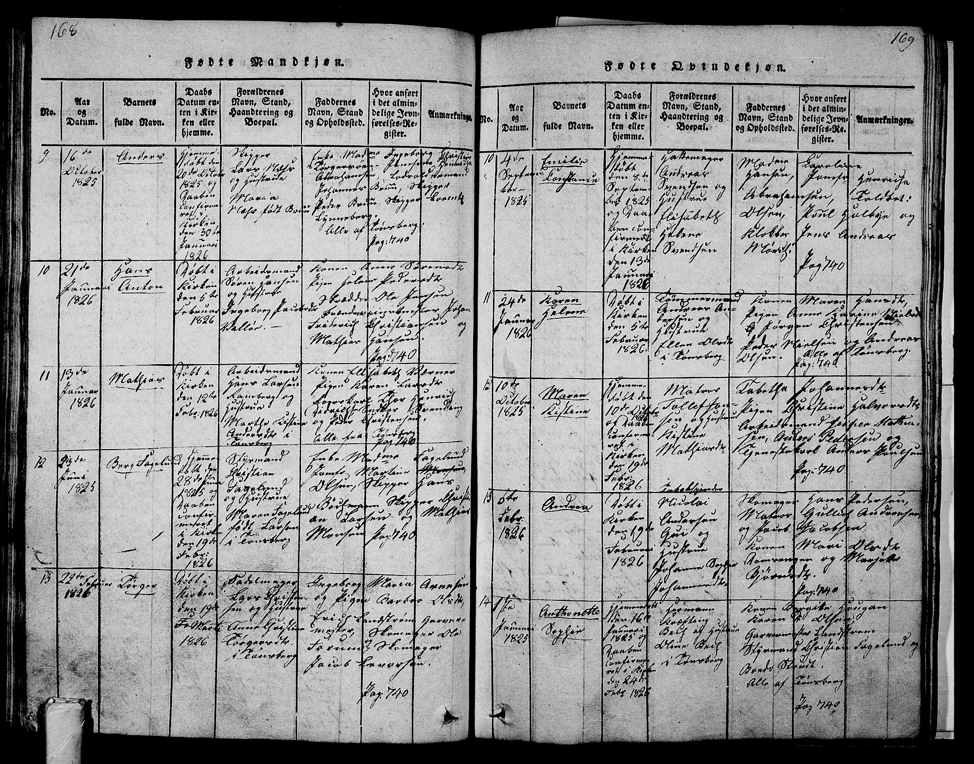 Tønsberg kirkebøker, SAKO/A-330/G/Ga/L0001: Parish register (copy) no. 1, 1813-1826, p. 168-169