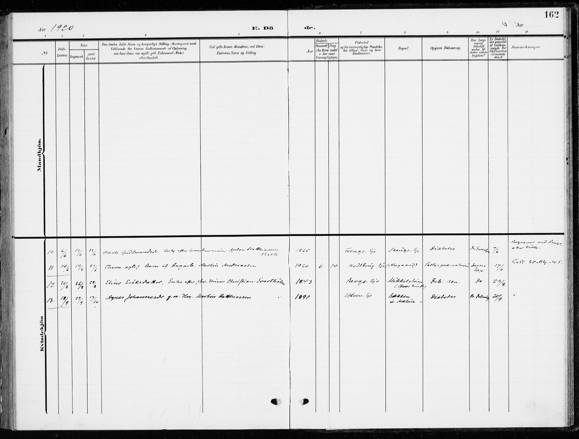 Ringsaker prestekontor, AV/SAH-PREST-014/K/Ka/L0021: Parish register (official) no. 21, 1905-1920, p. 162