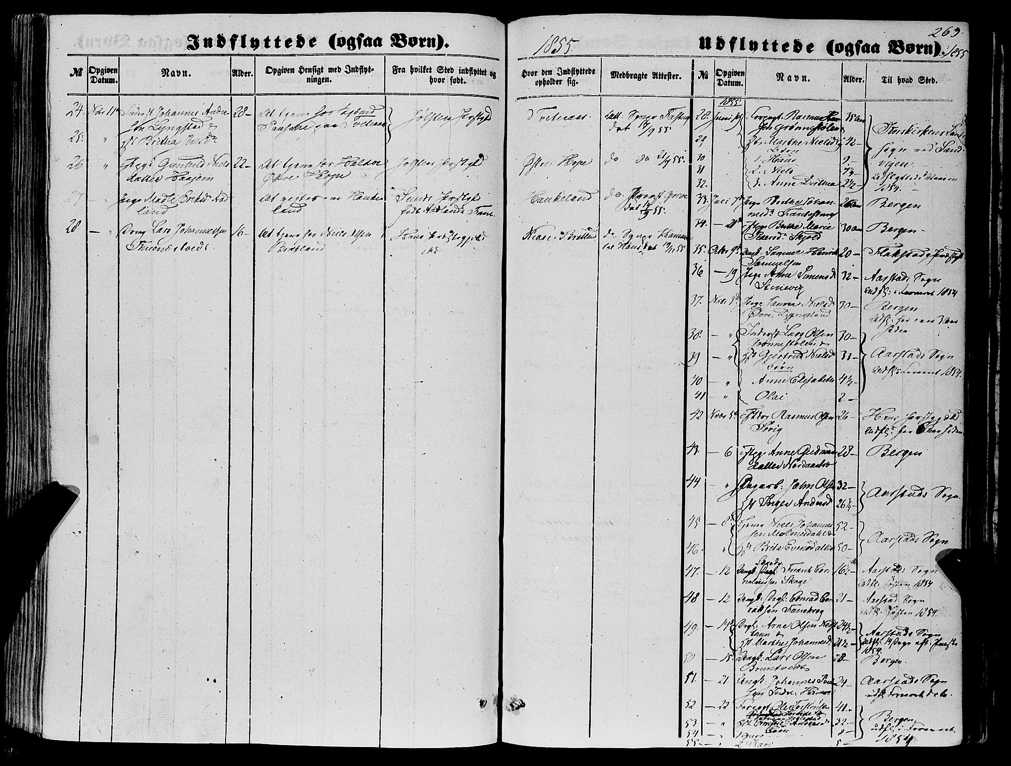 Fana Sokneprestembete, SAB/A-75101/H/Haa/Haaa/L0011: Parish register (official) no. A 11, 1851-1862, p. 263