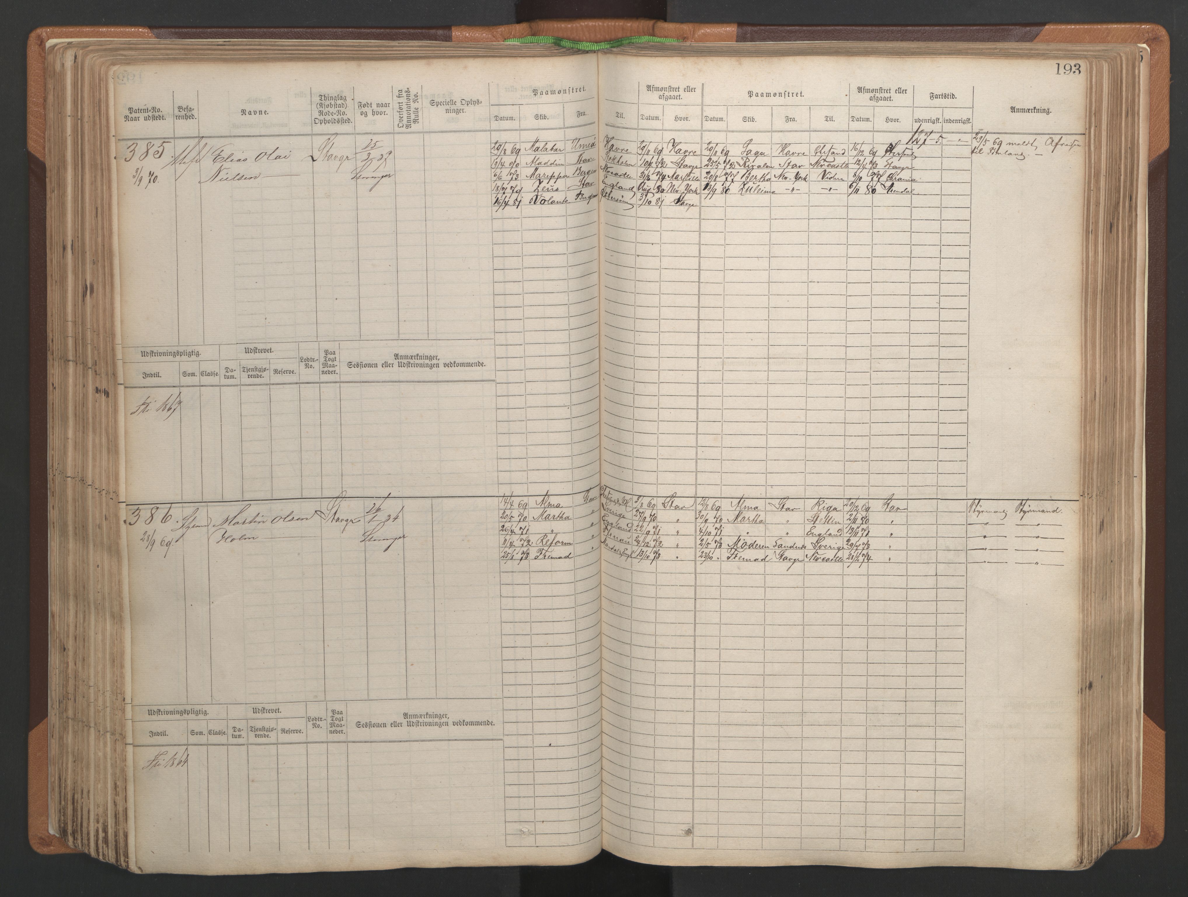 Stavanger sjømannskontor, AV/SAST-A-102006/F/Fb/Fbb/L0004: Sjøfartshovedrulle, patentnr. 1-792 (del 1), 1869-1880, p. 197