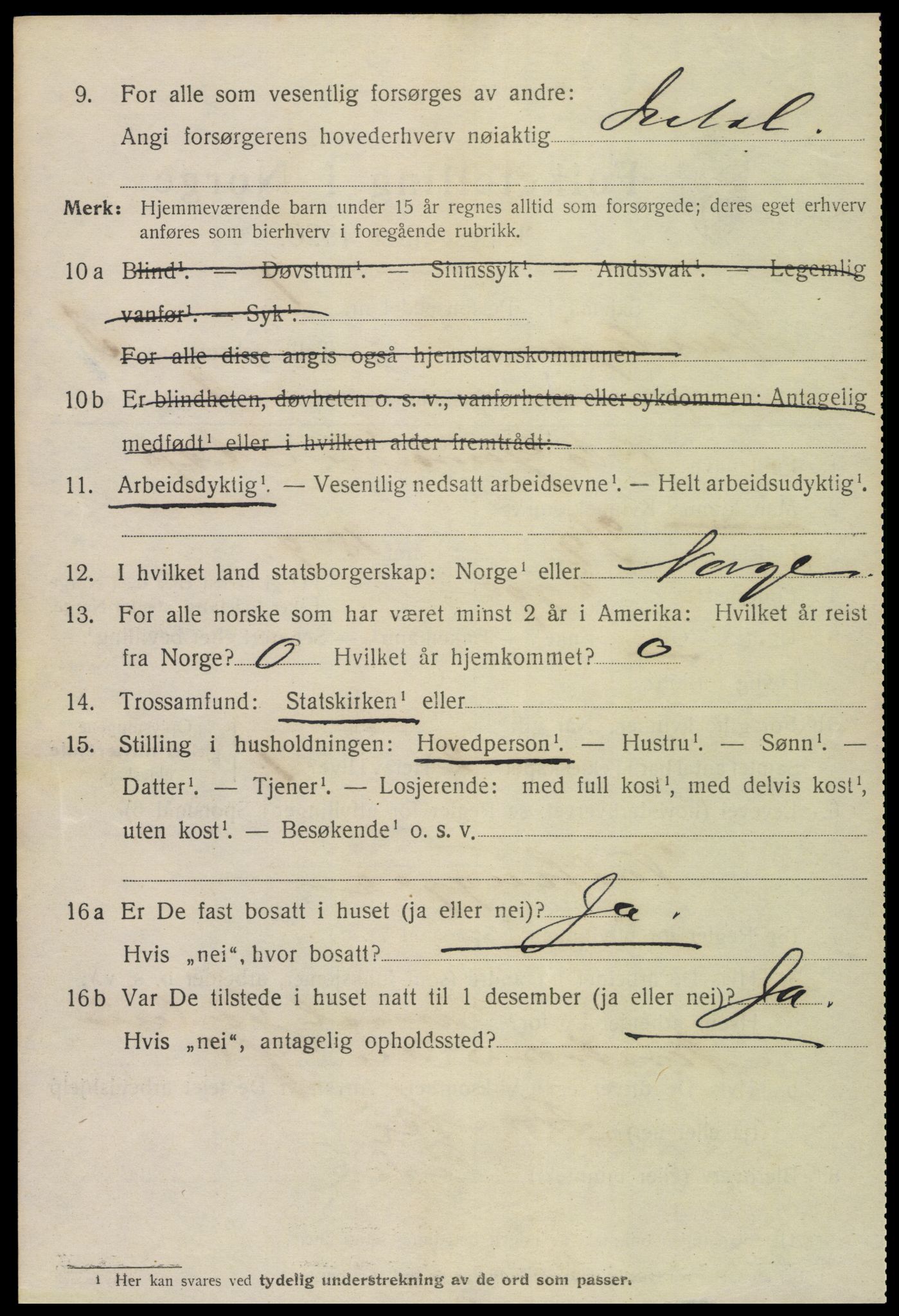 SAT, 1920 census for Steinkjer, 1920, p. 5727