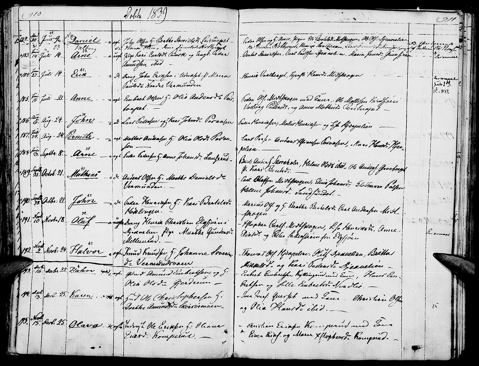 Hof prestekontor, SAH/PREST-038/H/Ha/Haa/L0006: Parish register (official) no. 6, 1822-1841, p. 910-911