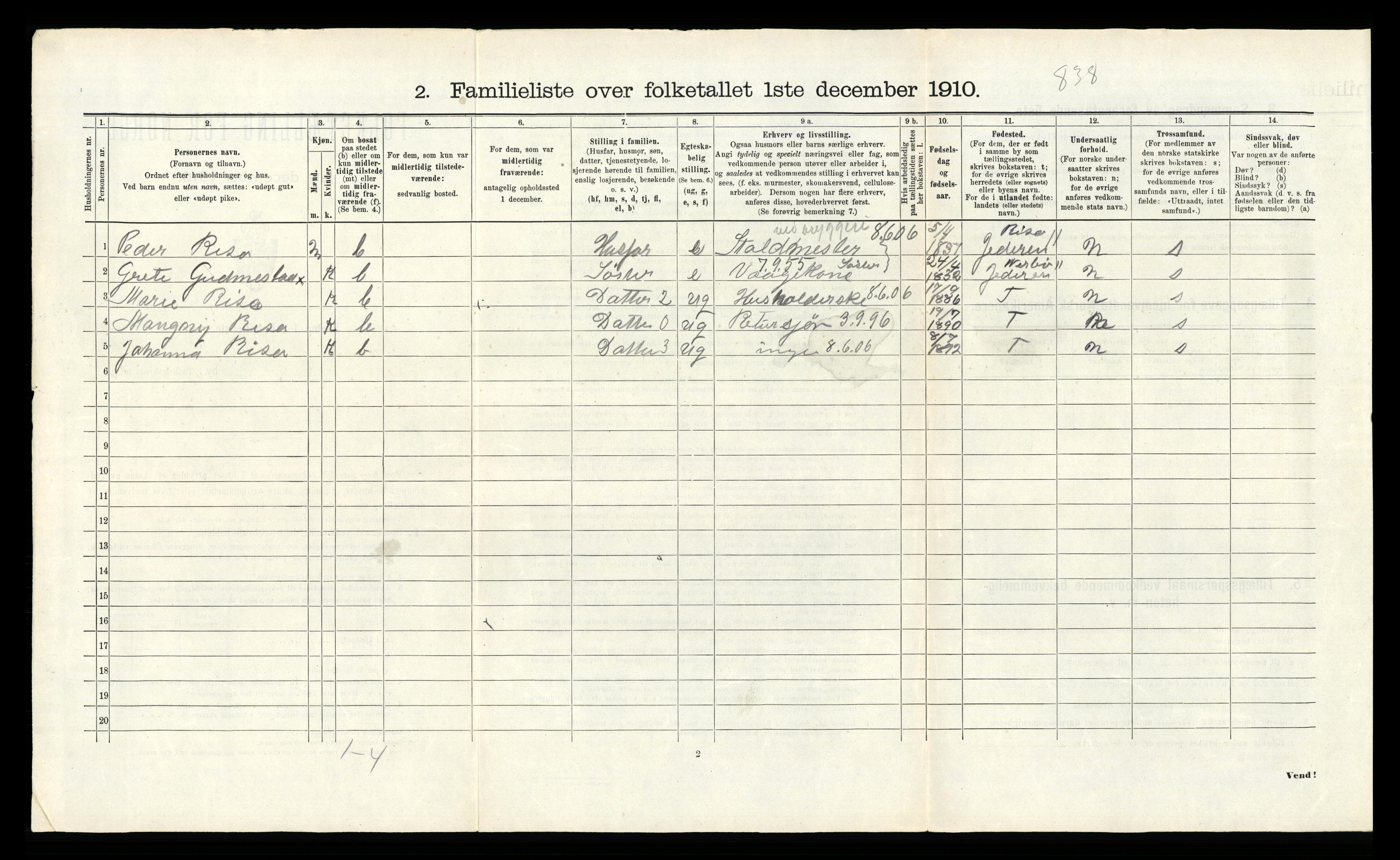 RA, 1910 census for Stavanger, 1910, p. 5809