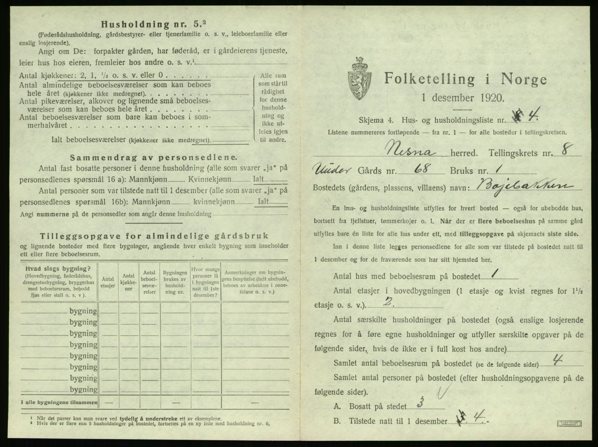 SAT, 1920 census for Nesna, 1920, p. 937