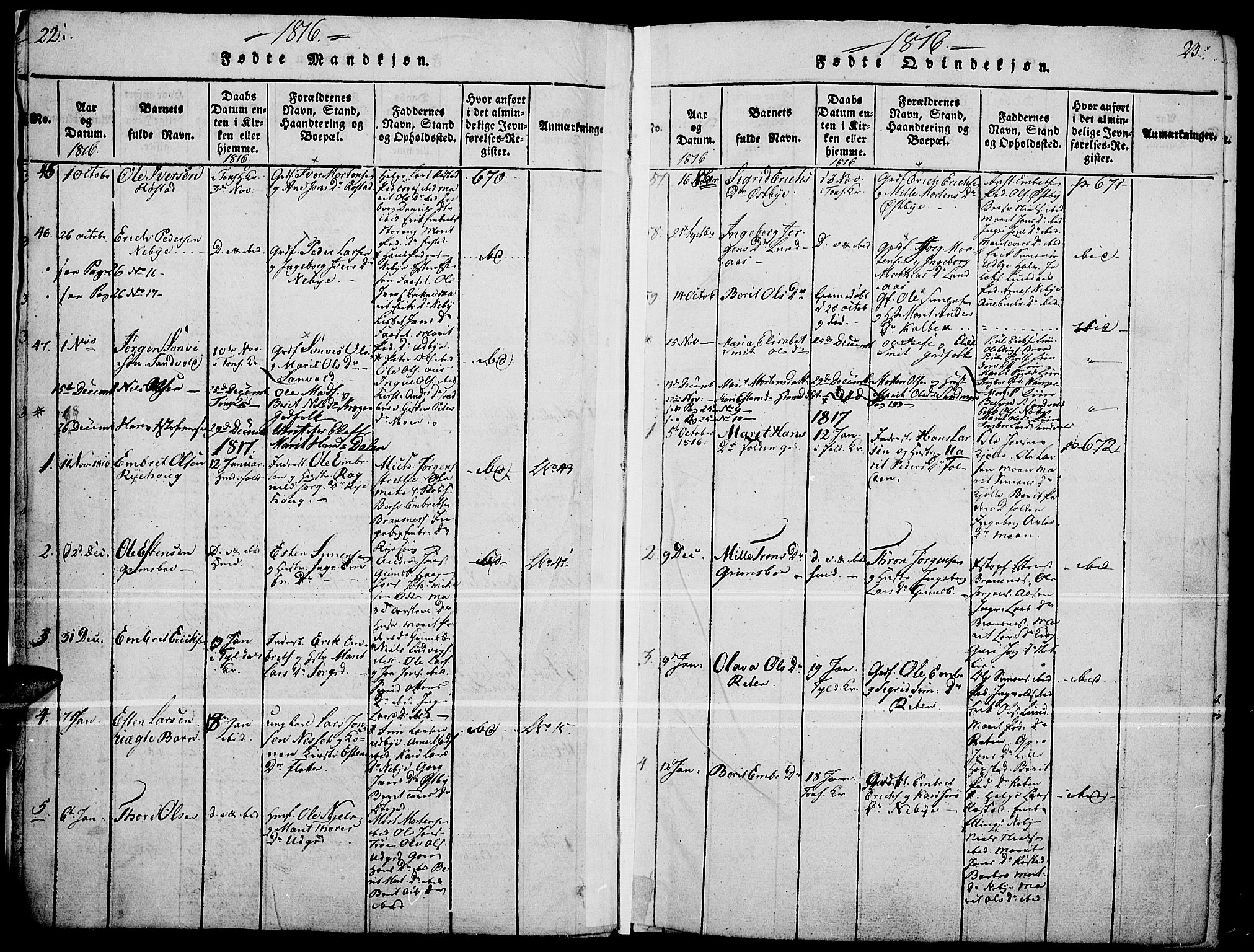 Tynset prestekontor, SAH/PREST-058/H/Ha/Haa/L0018: Parish register (official) no. 18, 1815-1829, p. 22-23