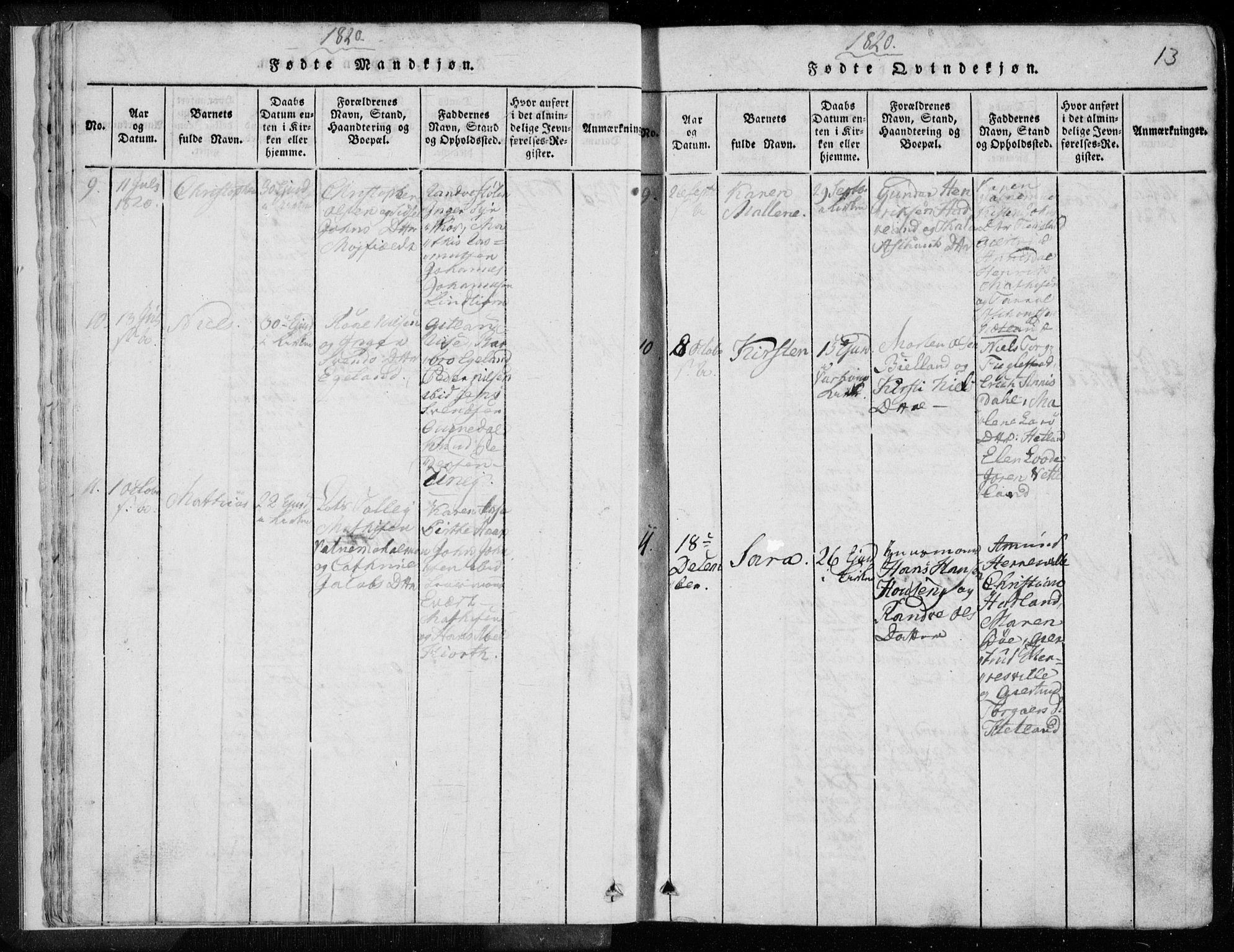 Eigersund sokneprestkontor, AV/SAST-A-101807/S08/L0008: Parish register (official) no. A 8, 1816-1847, p. 13