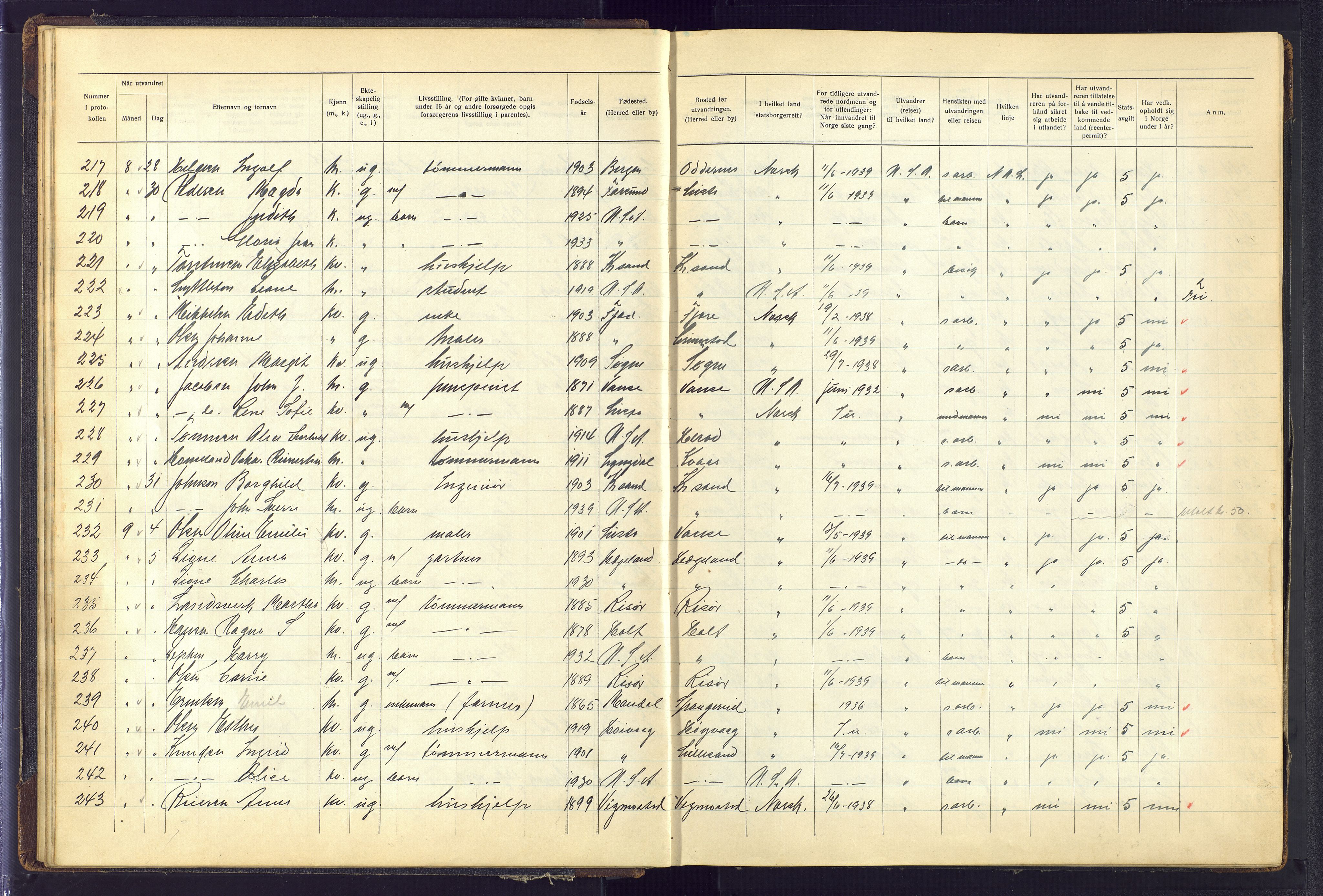 Kristiansand politikammer, AV/SAK-1243-0004/K/Kb/L0248: Emigrantprotokoll, 1938-1951, p. 25