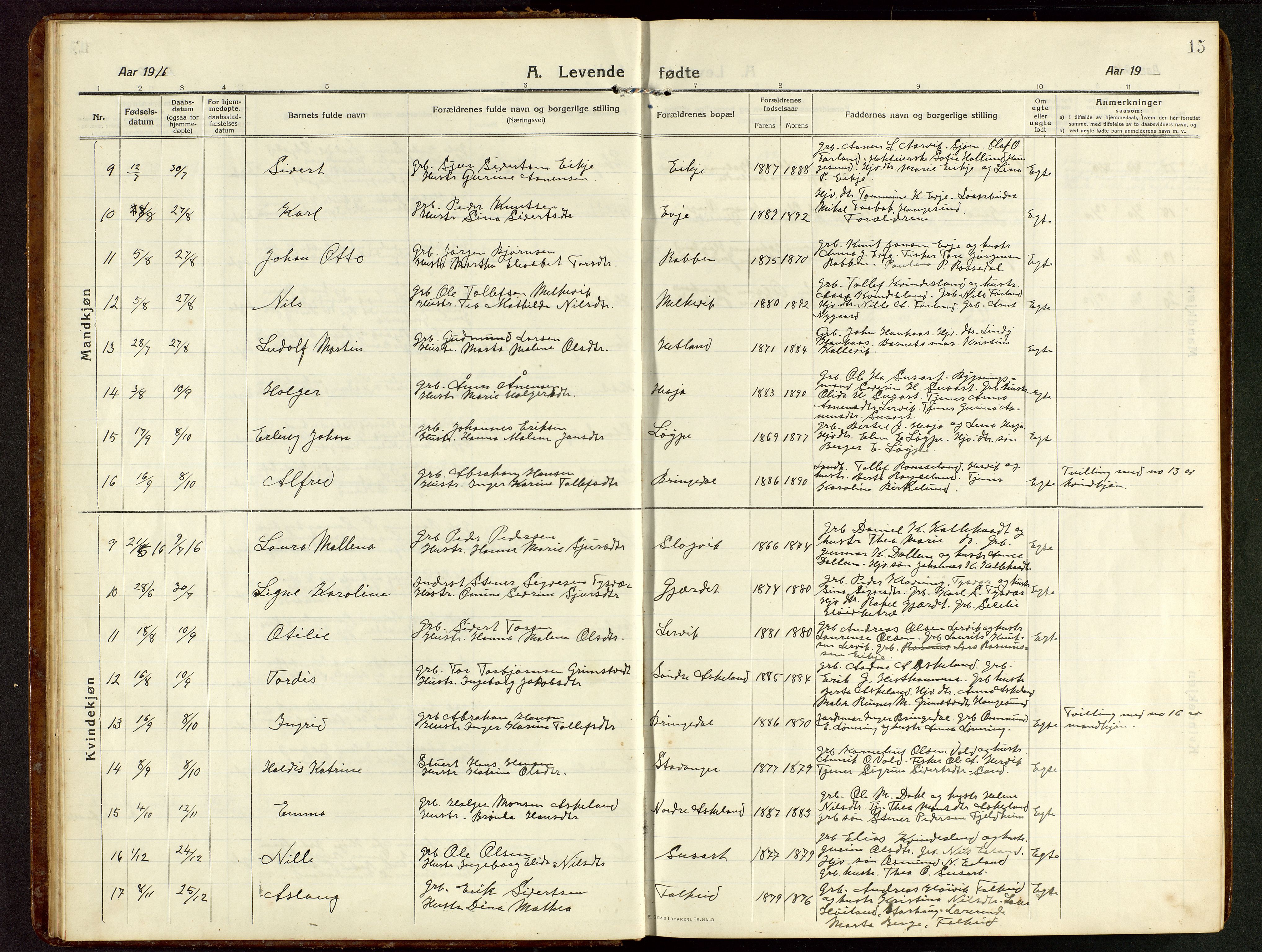 Tysvær sokneprestkontor, SAST/A -101864/H/Ha/Hab/L0011: Parish register (copy) no. B 11, 1913-1946, p. 15