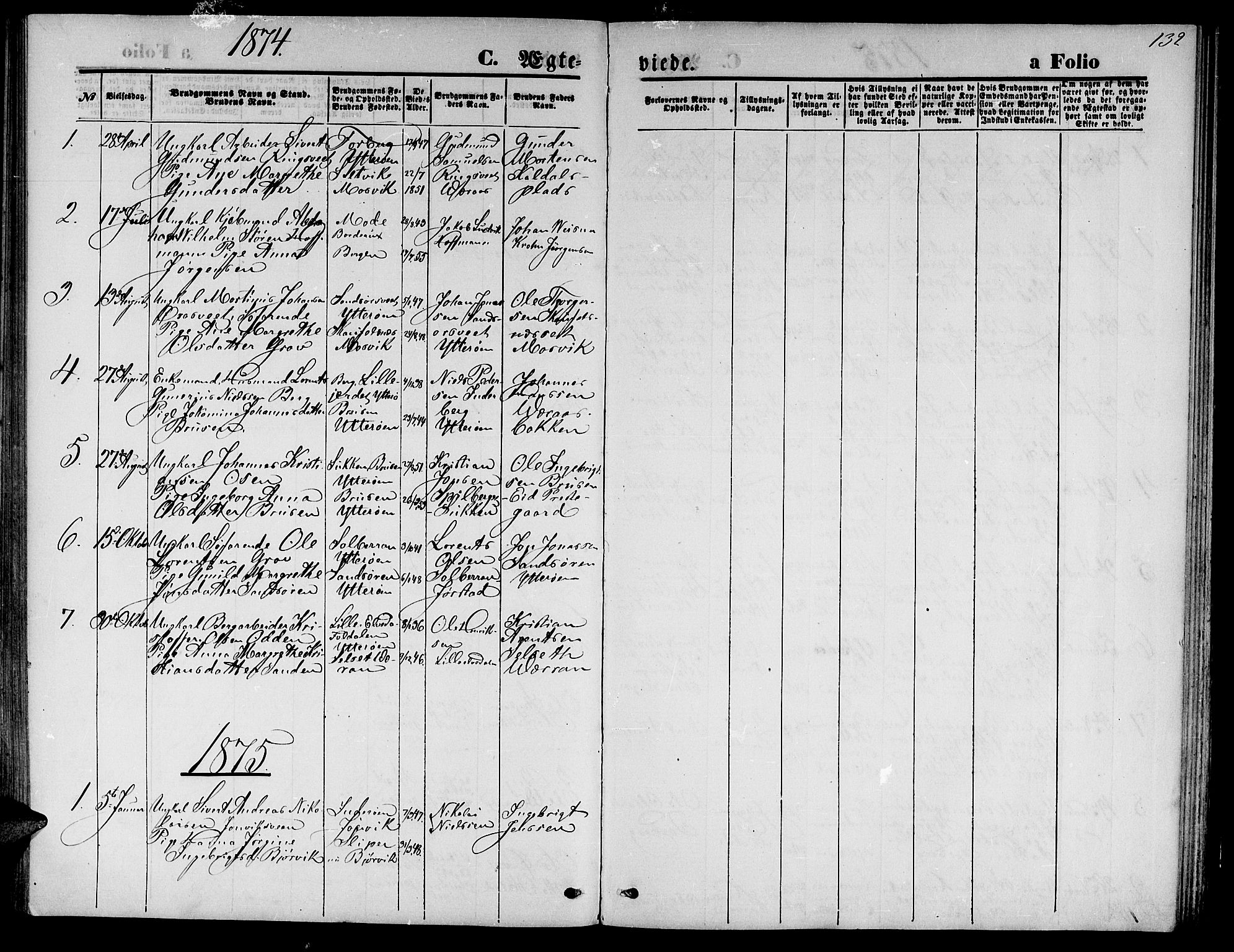 Ministerialprotokoller, klokkerbøker og fødselsregistre - Nord-Trøndelag, AV/SAT-A-1458/722/L0225: Parish register (copy) no. 722C01, 1871-1888, p. 132