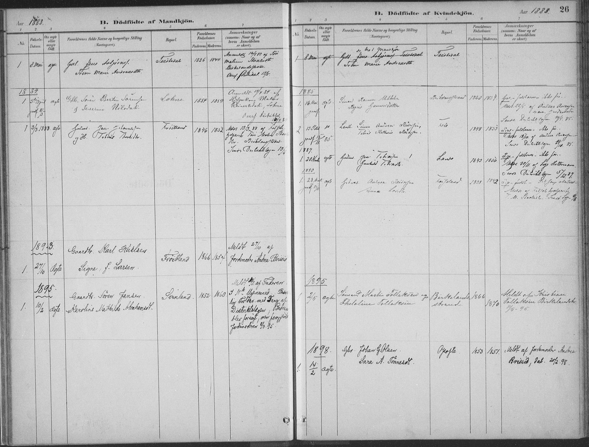 Kvinesdal sokneprestkontor, SAK/1111-0026/F/Fa/Faa/L0004: Parish register (official) no. A 4, 1882-1897, p. 26