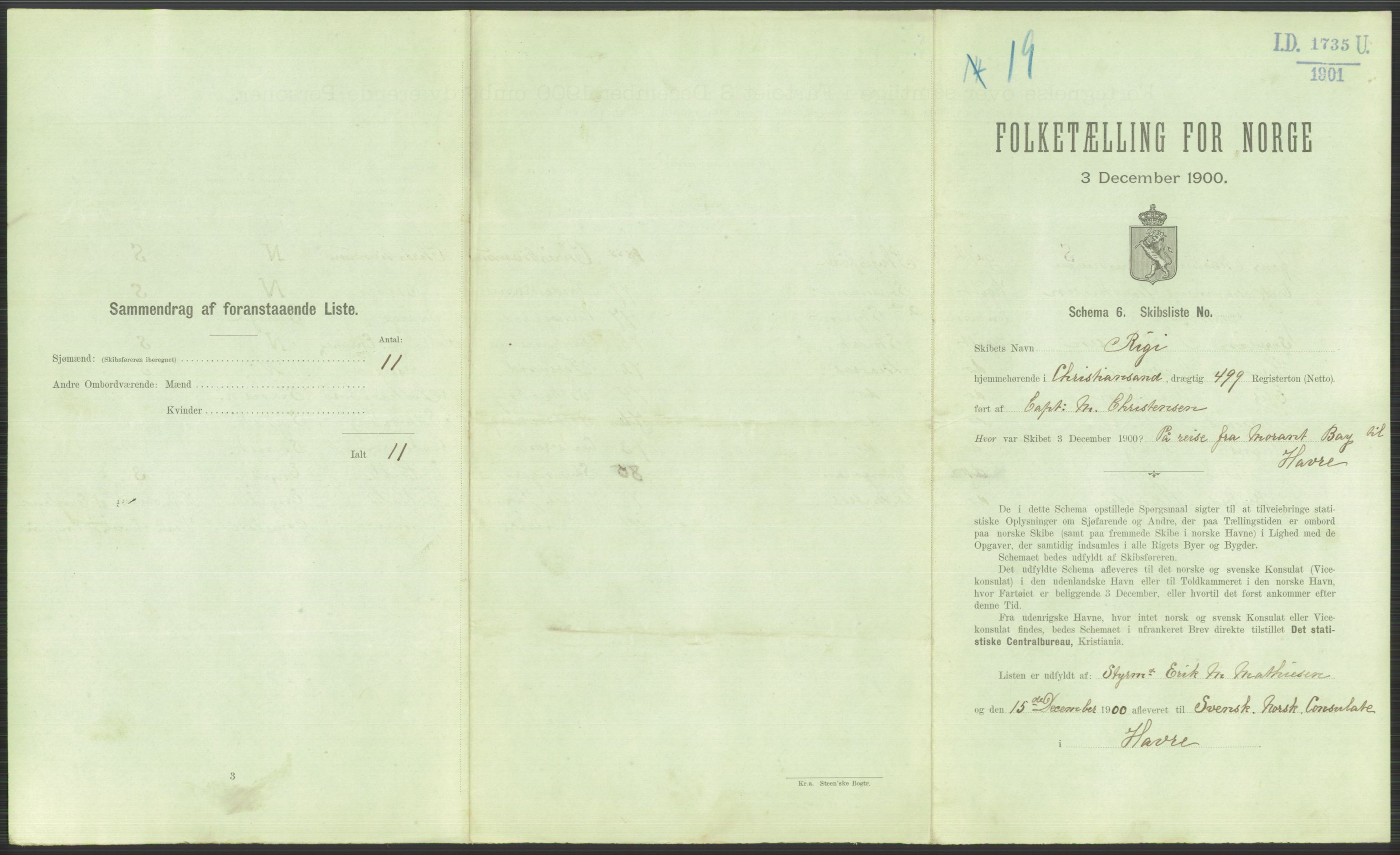 RA, 1900 Census - ship lists from ships in Norwegian harbours, harbours abroad and at sea, 1900, p. 5649