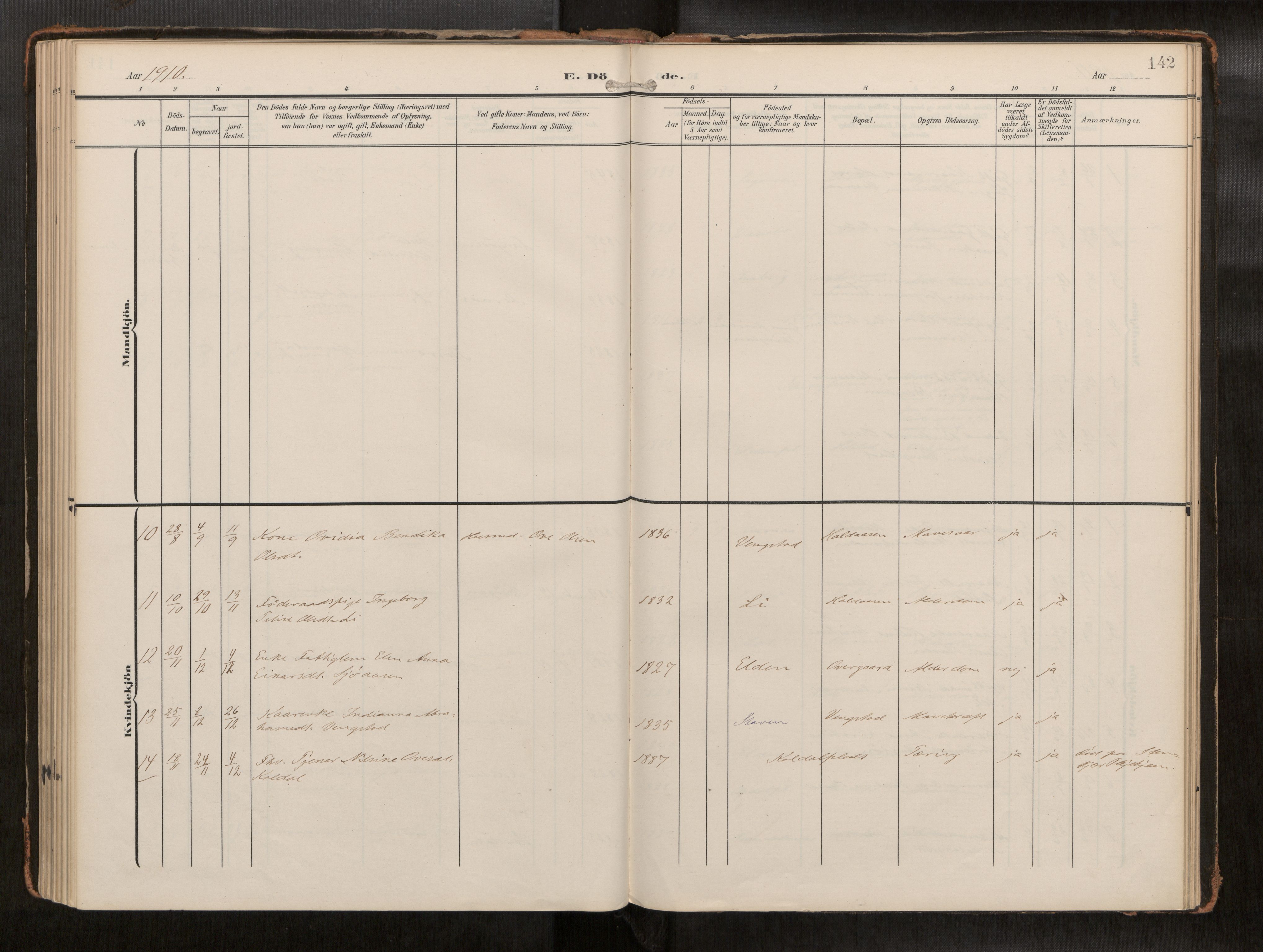 Ministerialprotokoller, klokkerbøker og fødselsregistre - Nord-Trøndelag, AV/SAT-A-1458/742/L0409a: Parish register (official) no. 742A03, 1906-1924, p. 142