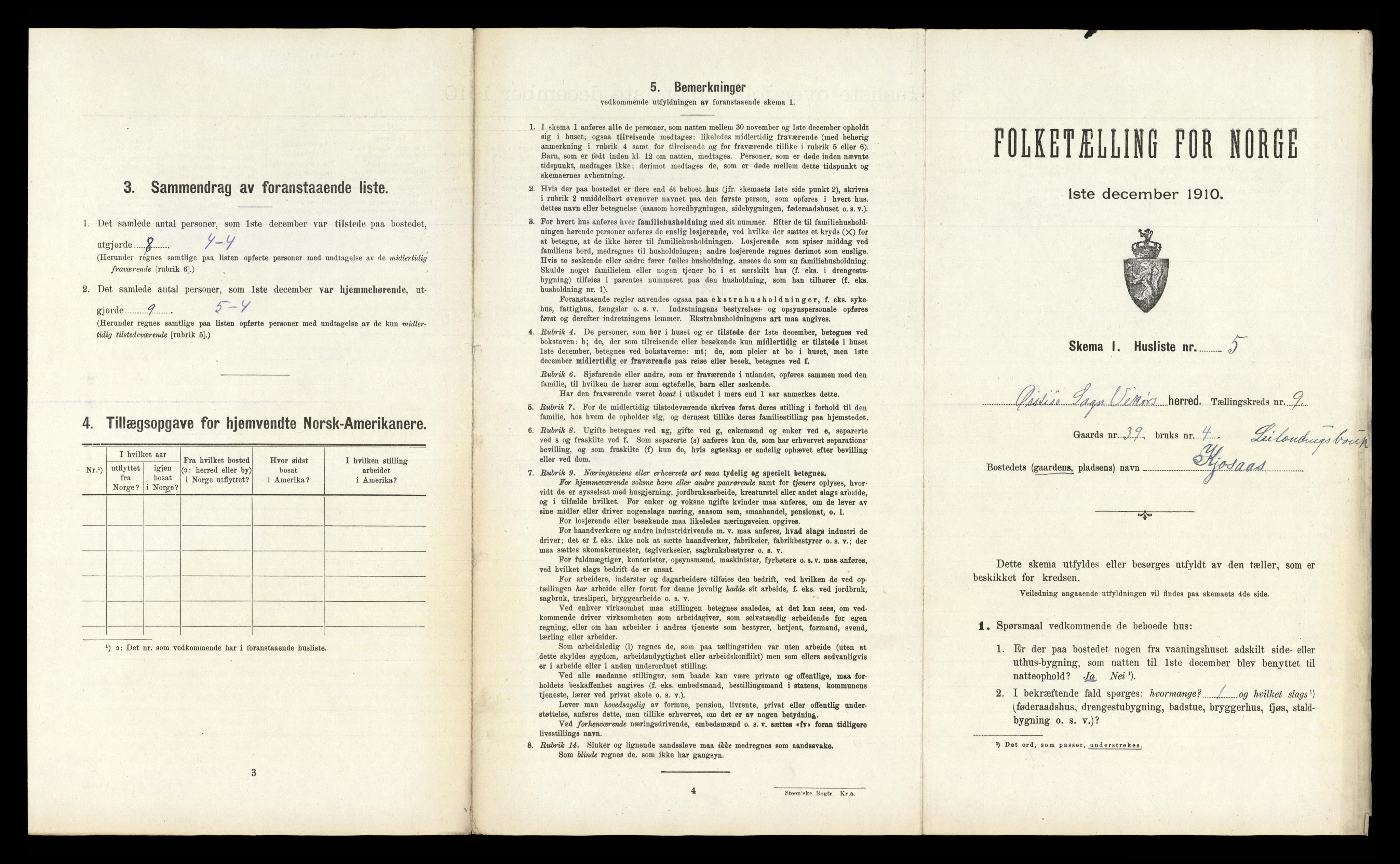 RA, 1910 census for Kvam, 1910, p. 705