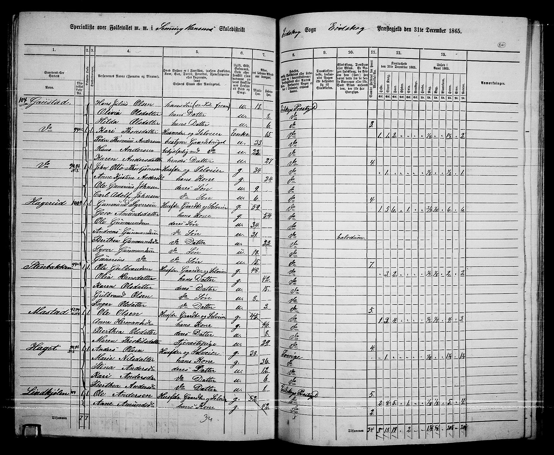 RA, 1865 census for Eidskog, 1865, p. 217