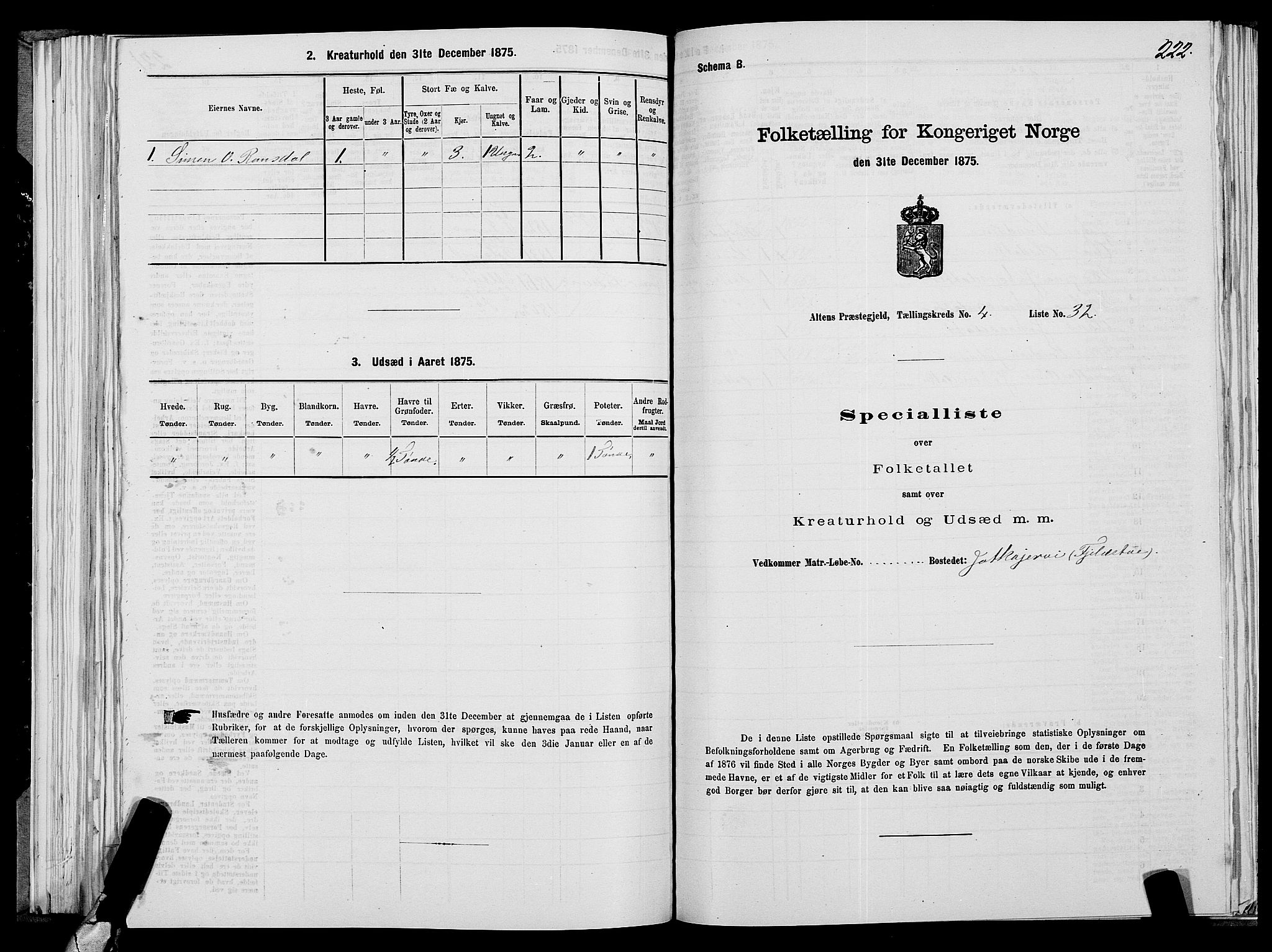 SATØ, 1875 census for 2012P Alta, 1875, p. 2222