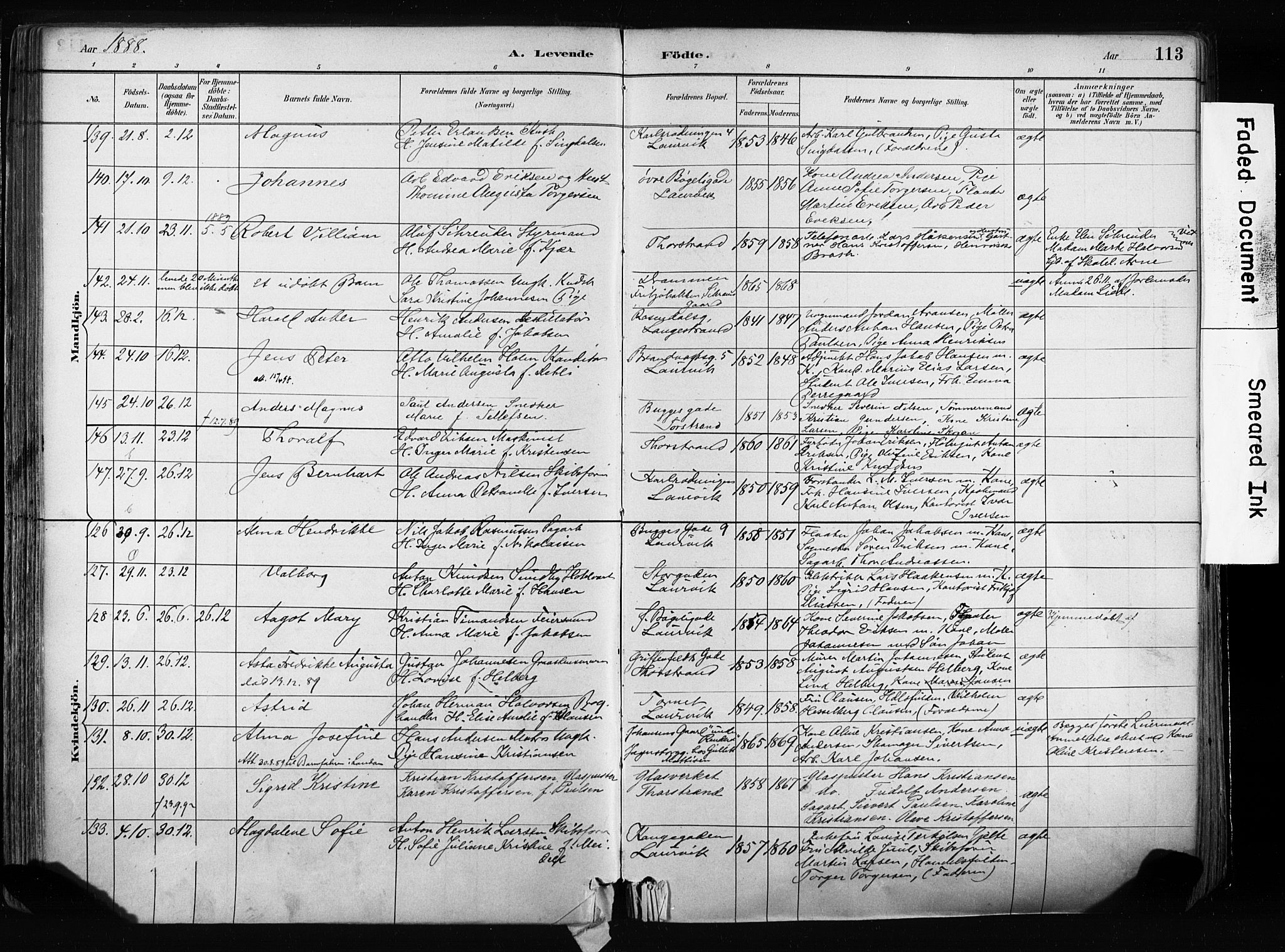 Larvik kirkebøker, AV/SAKO-A-352/F/Fa/L0009: Parish register (official) no. I 9, 1884-1904, p. 113