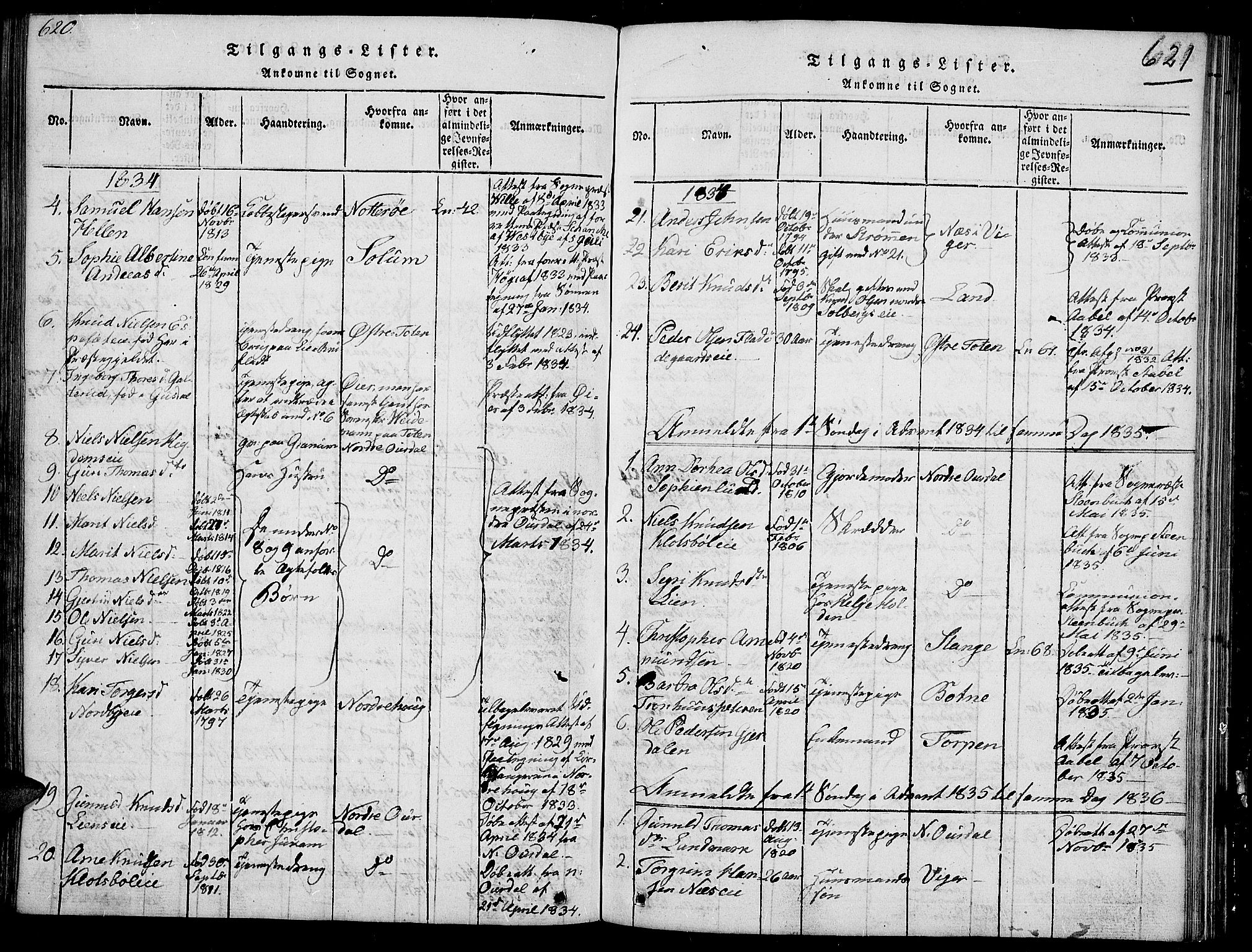 Sør-Aurdal prestekontor, SAH/PREST-128/H/Ha/Hab/L0002: Parish register (copy) no. 2, 1826-1840, p. 620-621