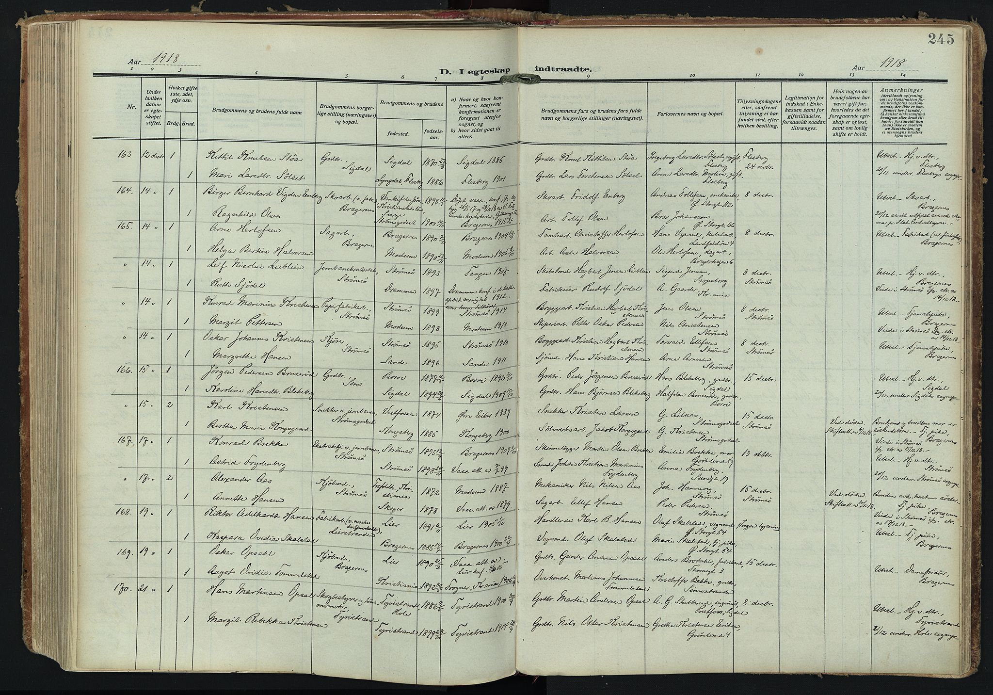 Bragernes kirkebøker, AV/SAKO-A-6/F/Fc/L0008: Parish register (official) no. III 8, 1909-1921, p. 245