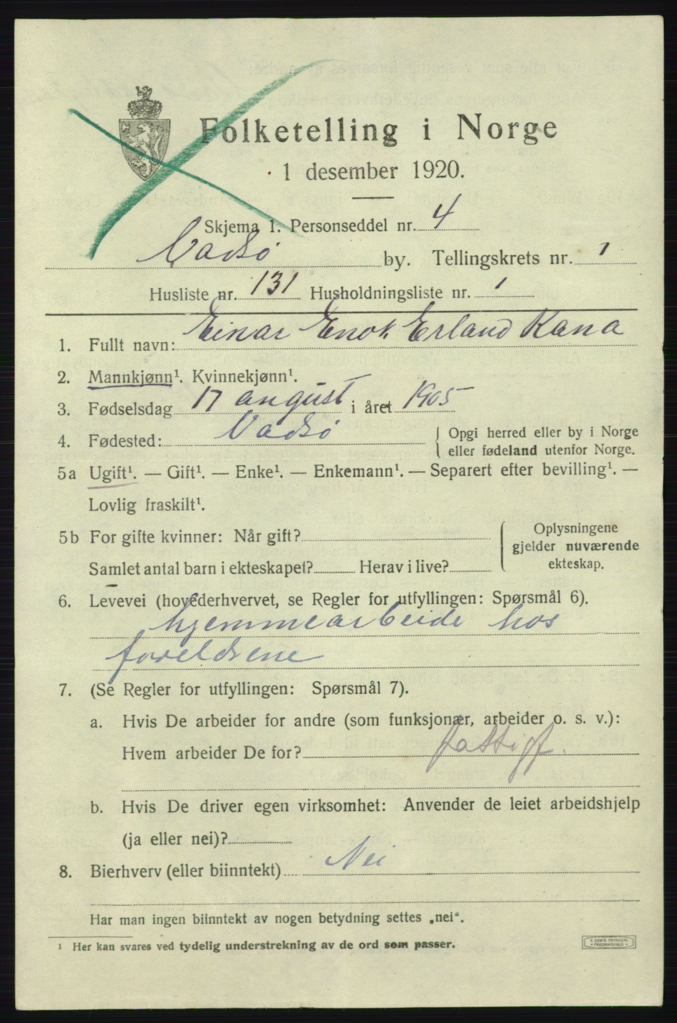 SATØ, 1920 census for Vadsø, 1920, p. 3289