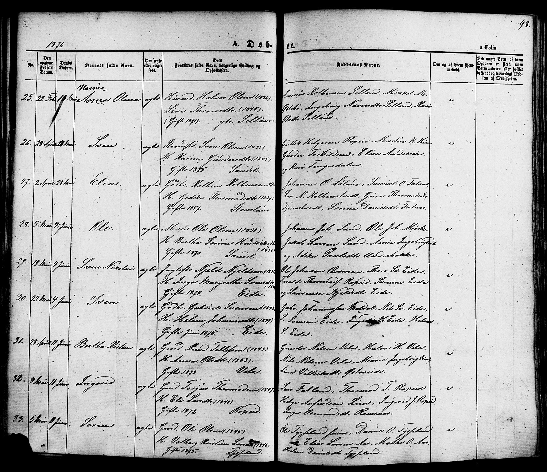 Sand sokneprestkontor, AV/SAST-A-101848/01/III/L0003: Parish register (official) no. A 3, 1854-1879, p. 98