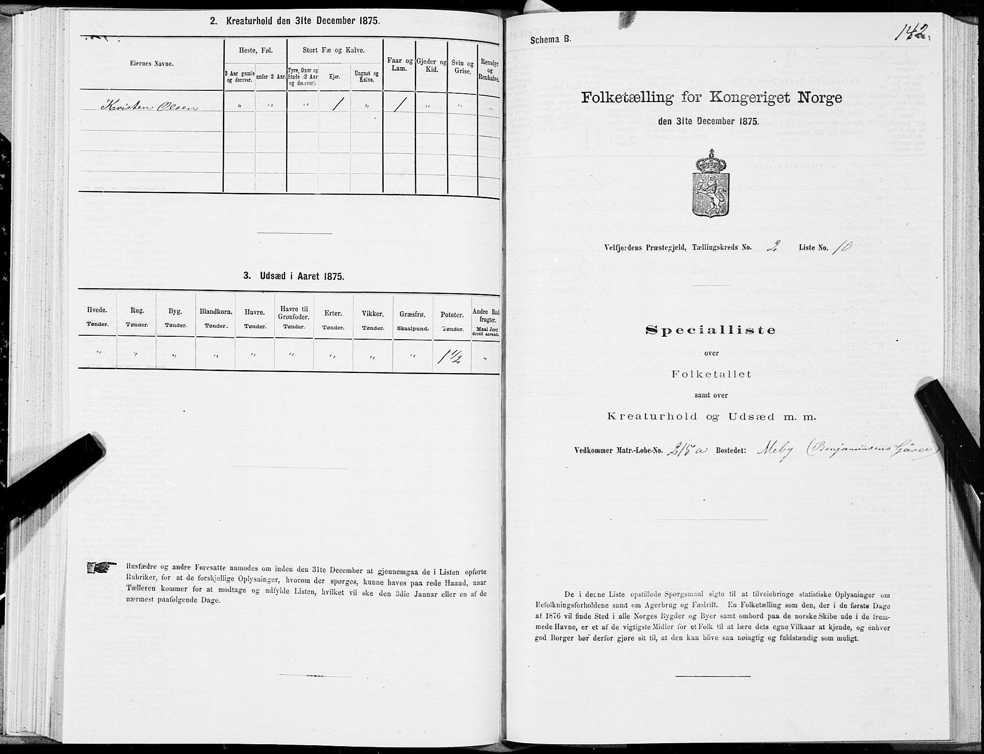 SAT, 1875 census for 1813P Velfjord, 1875, p. 1142