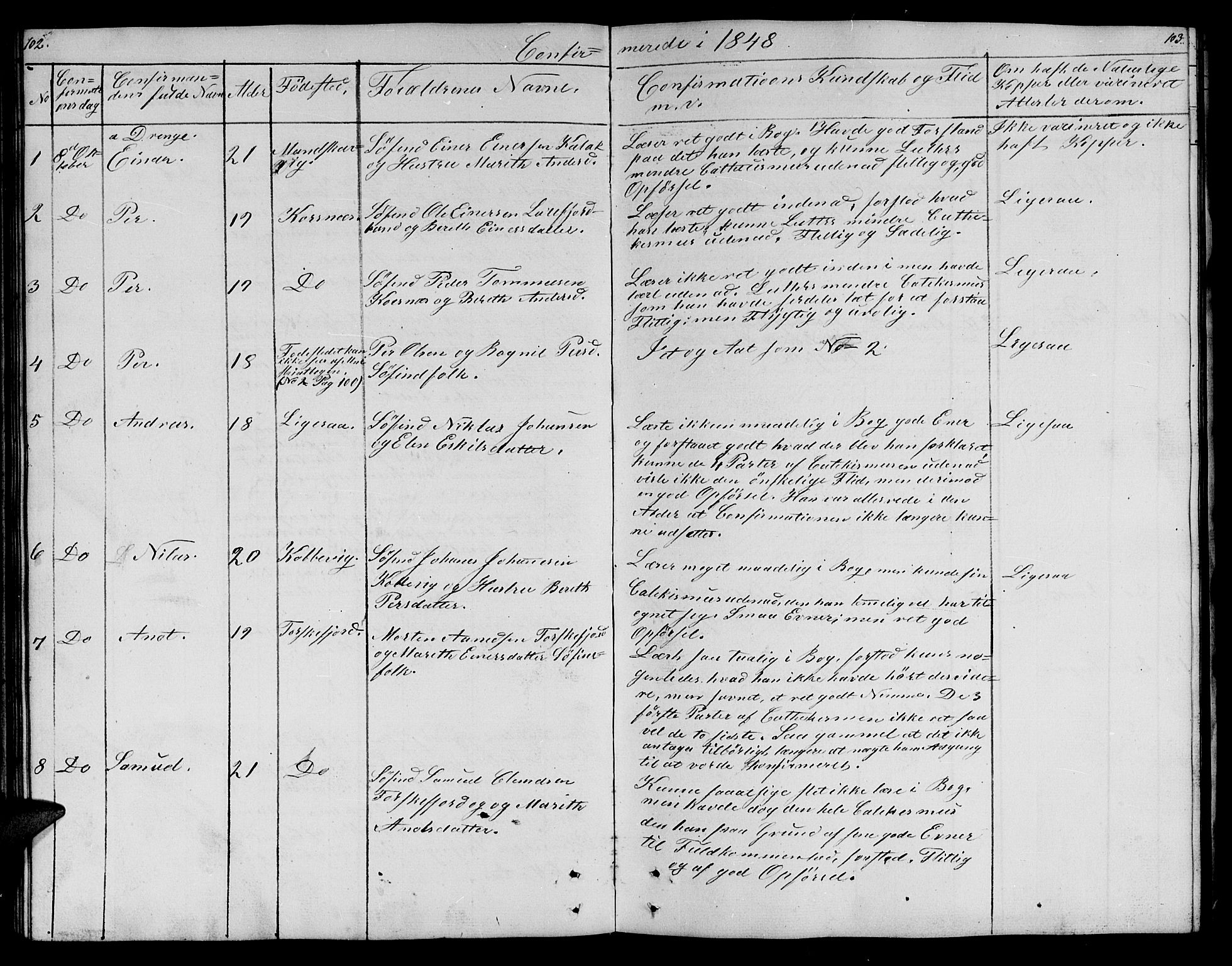 Lebesby sokneprestkontor, SATØ/S-1353/H/Hb/L0001klokker: Parish register (copy) no. 1, 1846-1862, p. 102-103