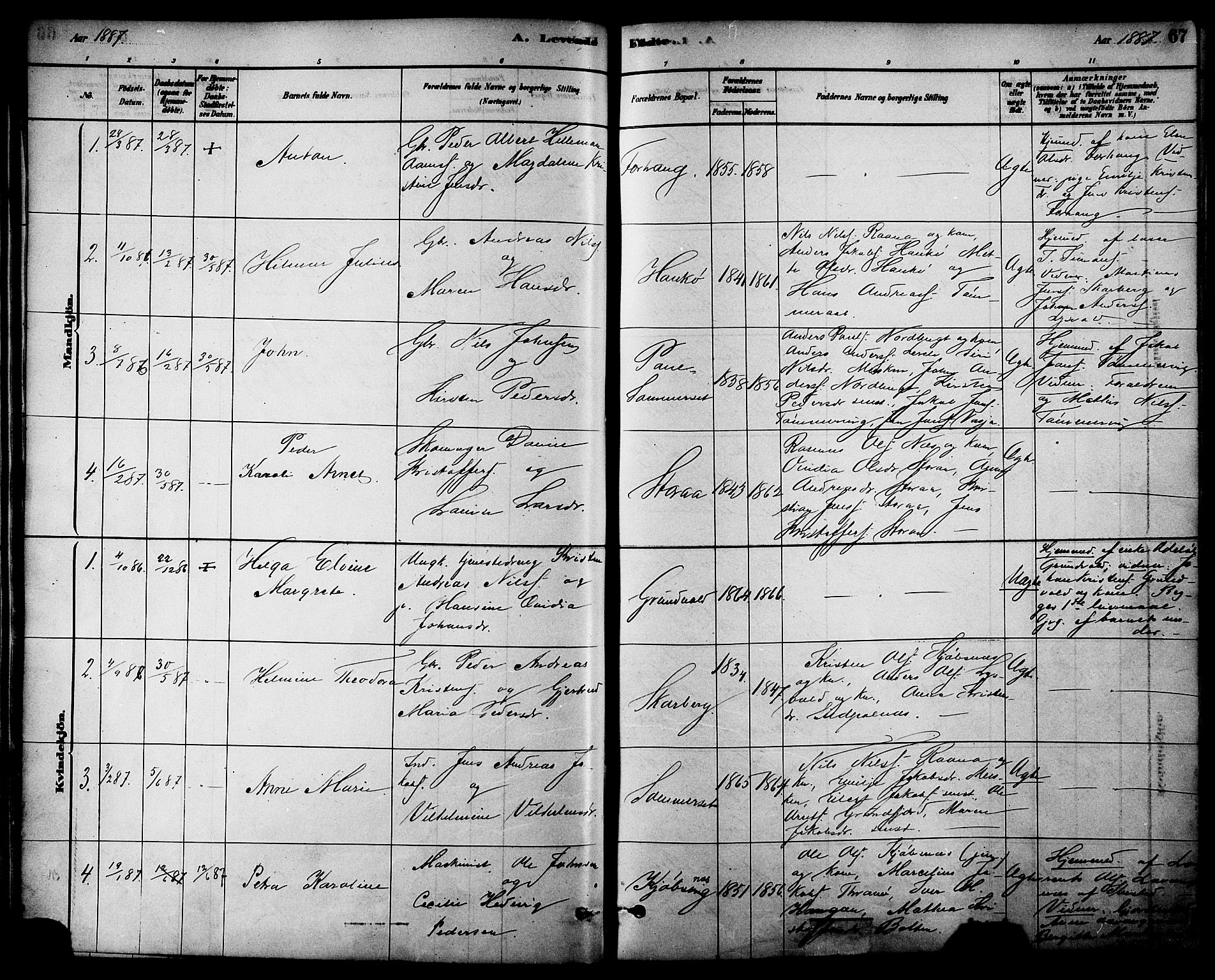 Ministerialprotokoller, klokkerbøker og fødselsregistre - Nordland, AV/SAT-A-1459/861/L0868: Parish register (official) no. 861A03, 1879-1889, p. 67