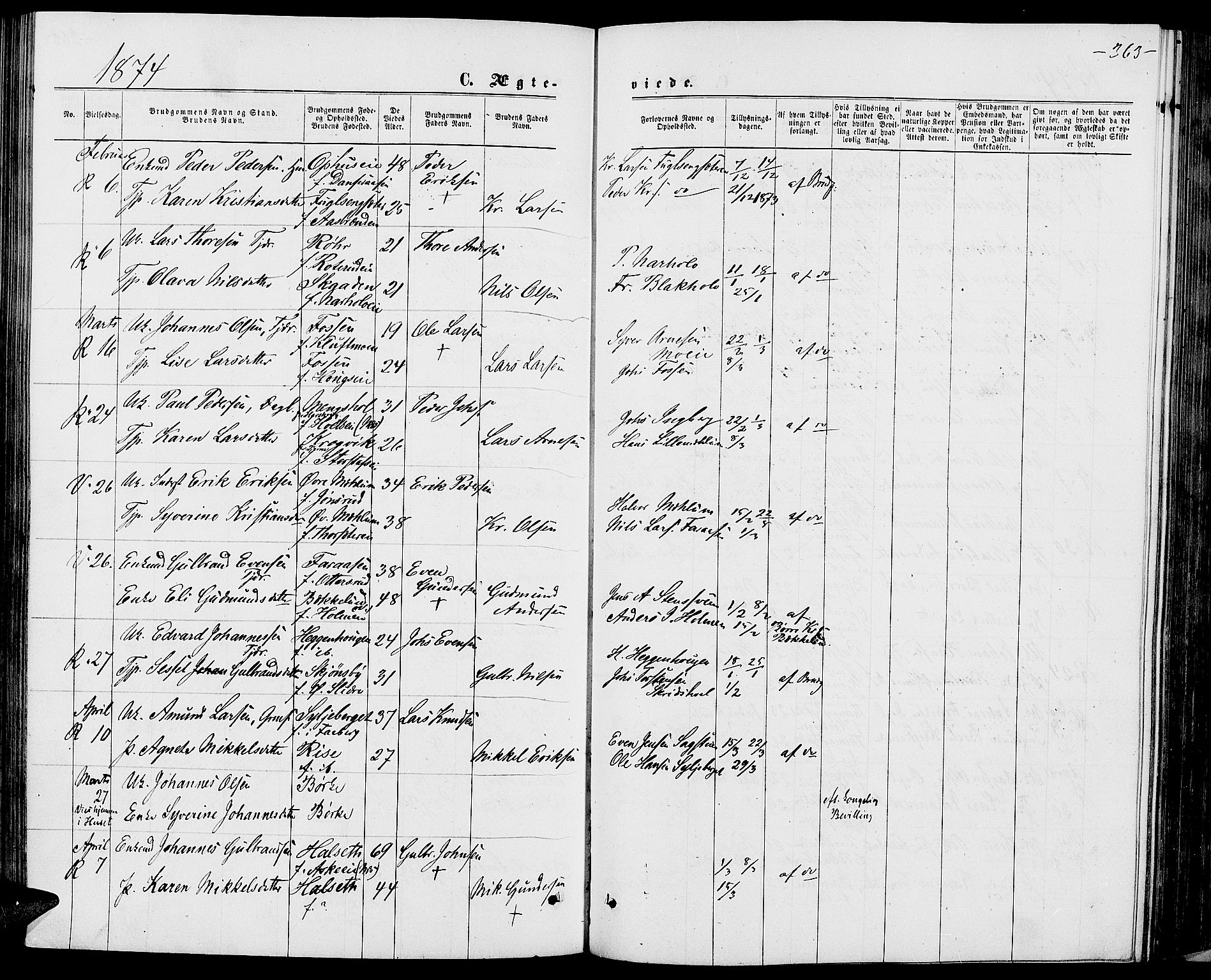 Ringsaker prestekontor, SAH/PREST-014/L/La/L0008: Parish register (copy) no. 8, 1870-1878, p. 363