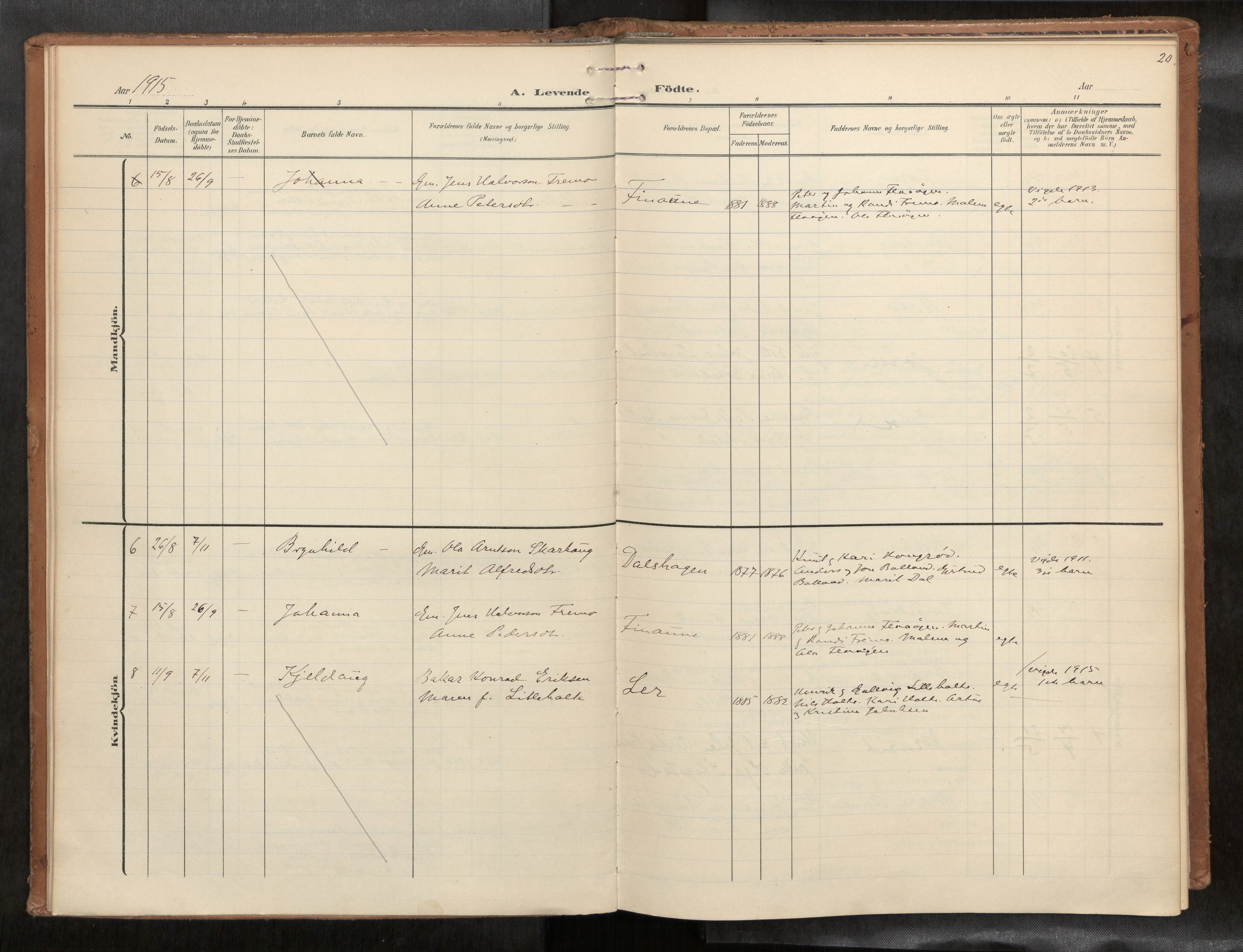 Ministerialprotokoller, klokkerbøker og fødselsregistre - Sør-Trøndelag, AV/SAT-A-1456/693/L1119b: Parish register (official) no. 693A02, 1906-1936, p. 20