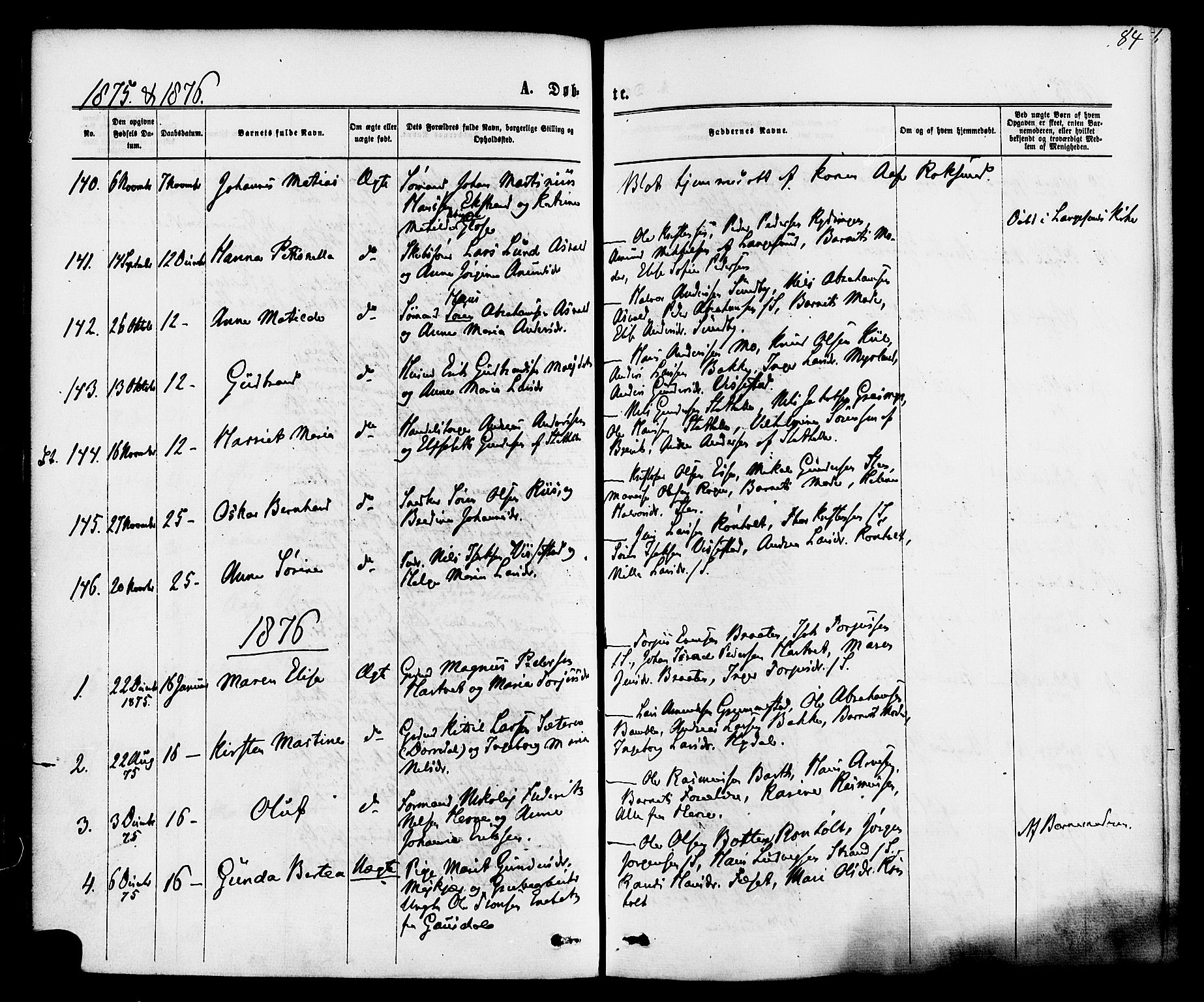 Bamble kirkebøker, SAKO/A-253/F/Fa/L0006: Parish register (official) no. I 6, 1869-1877, p. 84