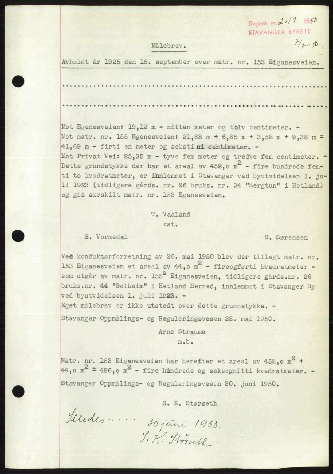 Stavanger byrett, SAST/A-100455/002/G/Gb/L0024: Mortgage book no. A13, 1949-1950, Diary no: : 2019/1950