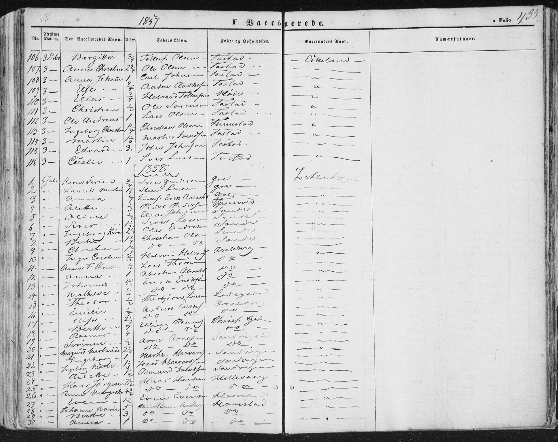 Hetland sokneprestkontor, AV/SAST-A-101826/30/30BA/L0002: Parish register (official) no. A 2, 1849-1869, p. 435