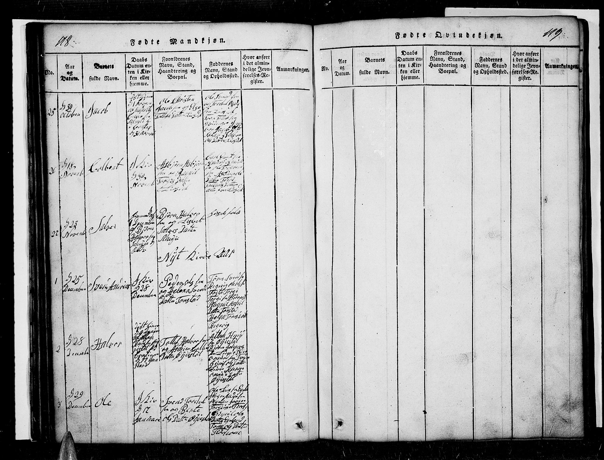 Sirdal sokneprestkontor, SAK/1111-0036/F/Fb/Fbb/L0001: Parish register (copy) no. B 1, 1815-1834, p. 118-119