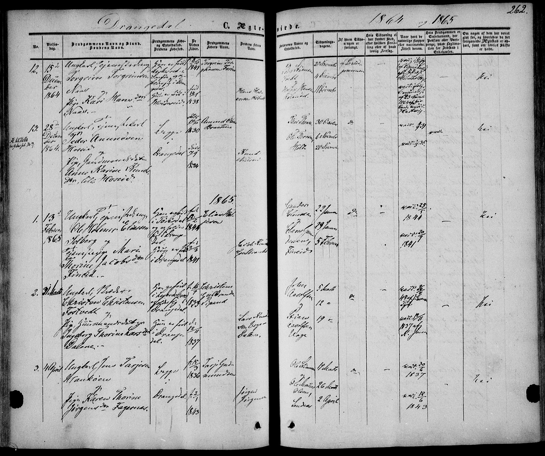 Drangedal kirkebøker, SAKO/A-258/F/Fa/L0008: Parish register (official) no. 8, 1857-1871, p. 262
