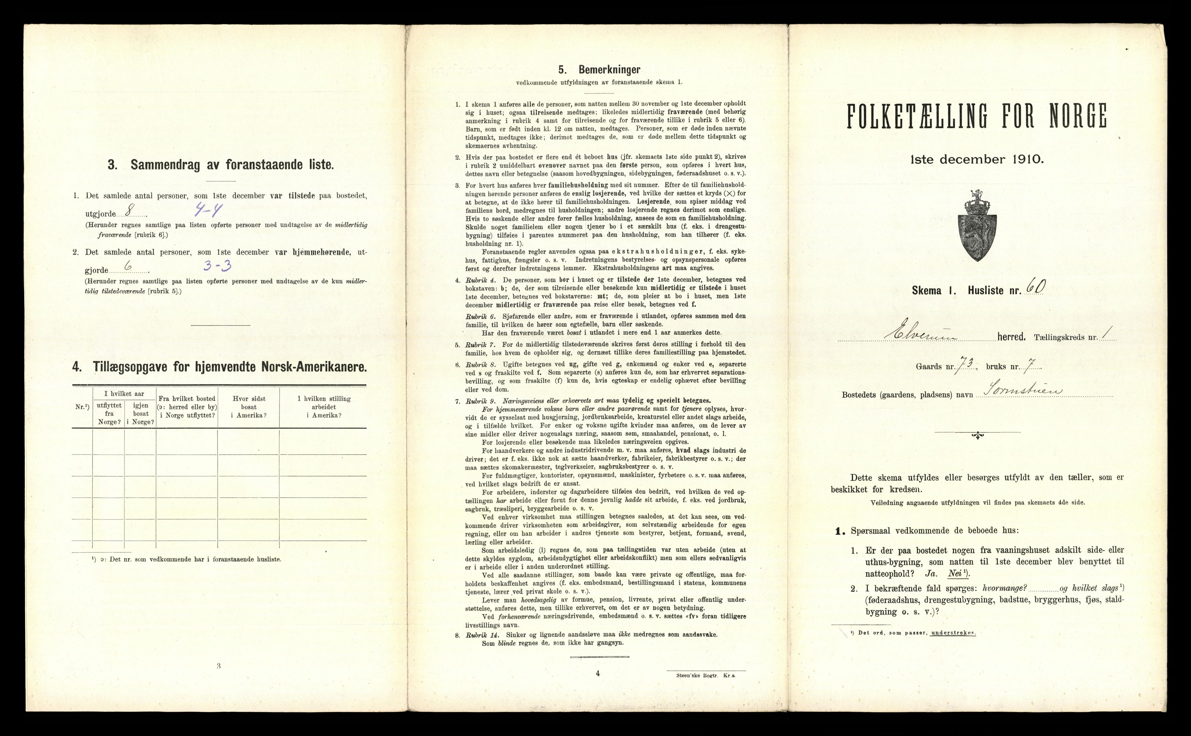 RA, 1910 census for Elverum, 1910, p. 201