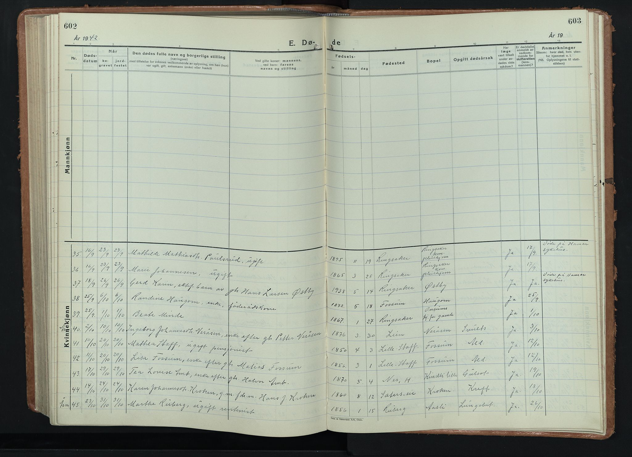 Ringsaker prestekontor, SAH/PREST-014/L/La/L0020: Parish register (copy) no. 20, 1934-1946, p. 602-603